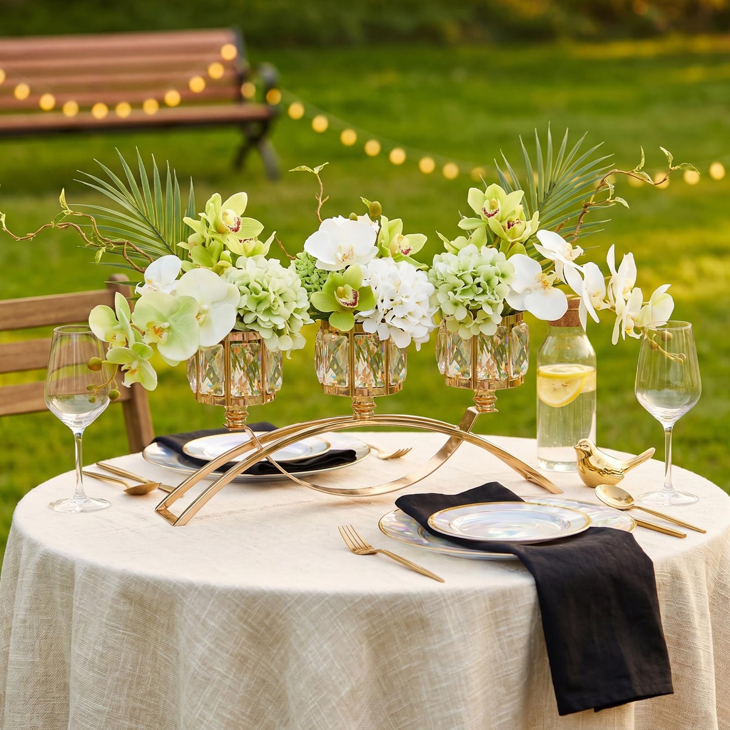 3 Arms Crystal Bowl Tealight Candelabra Votive Candle Stand, Candlestick Holders Wedding centerpieces for Tables Crystal Candlestick，Centerpiece Table Decorations (Gold)
