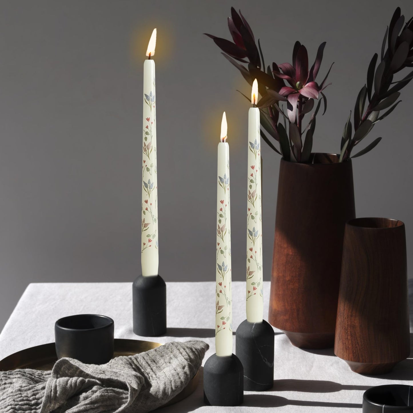 Hyacinth Printed Taper Candle Dripless Candles Sticks - 4 pcs Handmade White Taper Candle 10 inches Long Tapered Candles for Home Party Wedding Restaurant Holiday Decor