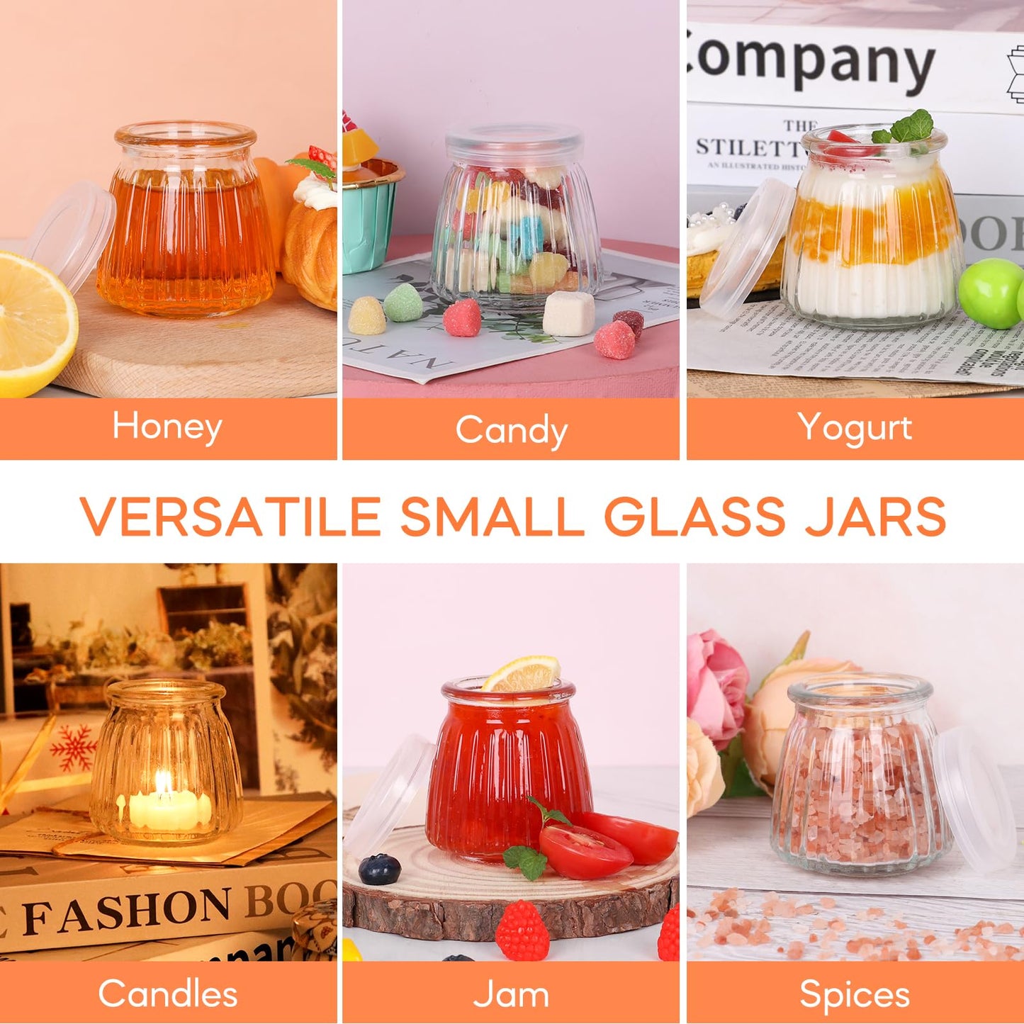 4oz Small Glass Jars 40Pack, Clear Glass Pudding Jars with PE Lids and Tags, Spice Jars/Glass Jelly Jars/Yogurt Jars/Small Jars with Lids (Set of 40)
