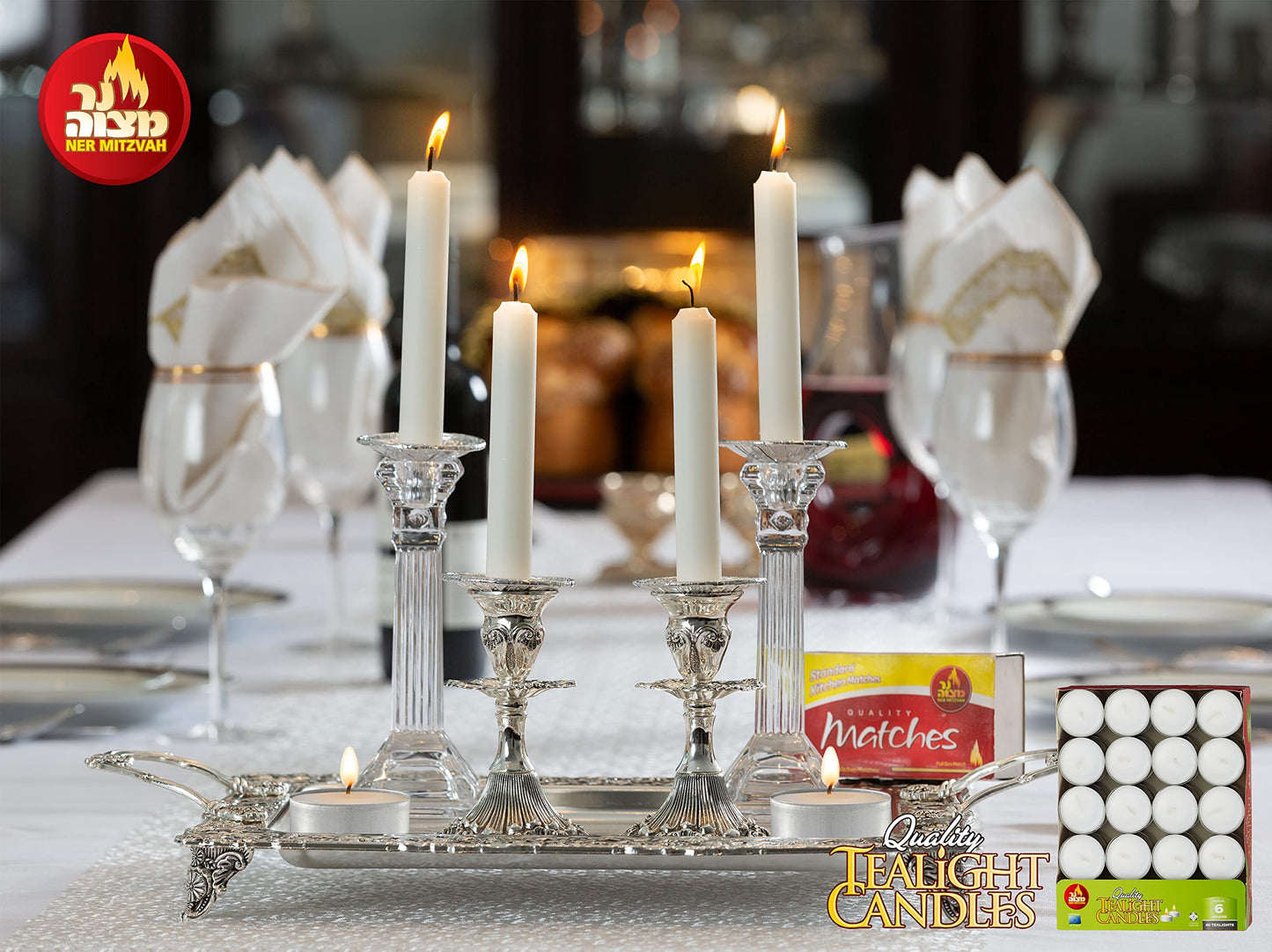 Ner Mitzvah 6 Hour Tea Light Candles - 40 Pack Bulk Package - White Unscented Travel, Centerpiece, Decorative Candle with Maxi Burn Time - Pressed Wax