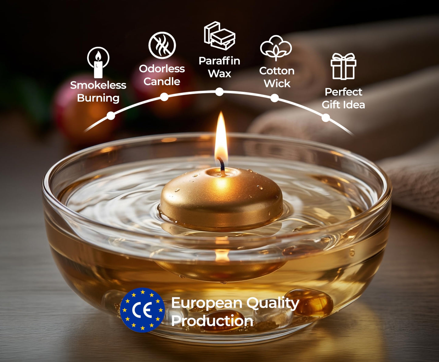 SECEL Pack of 24 Floating Candles 2 Inch 4+Hours Paraffin Wax%100 Cotton Wick Dripless & Smokeless Home Decor, Wedding Decorations, Valentine Decors, Birthday Dinners, Celebrations