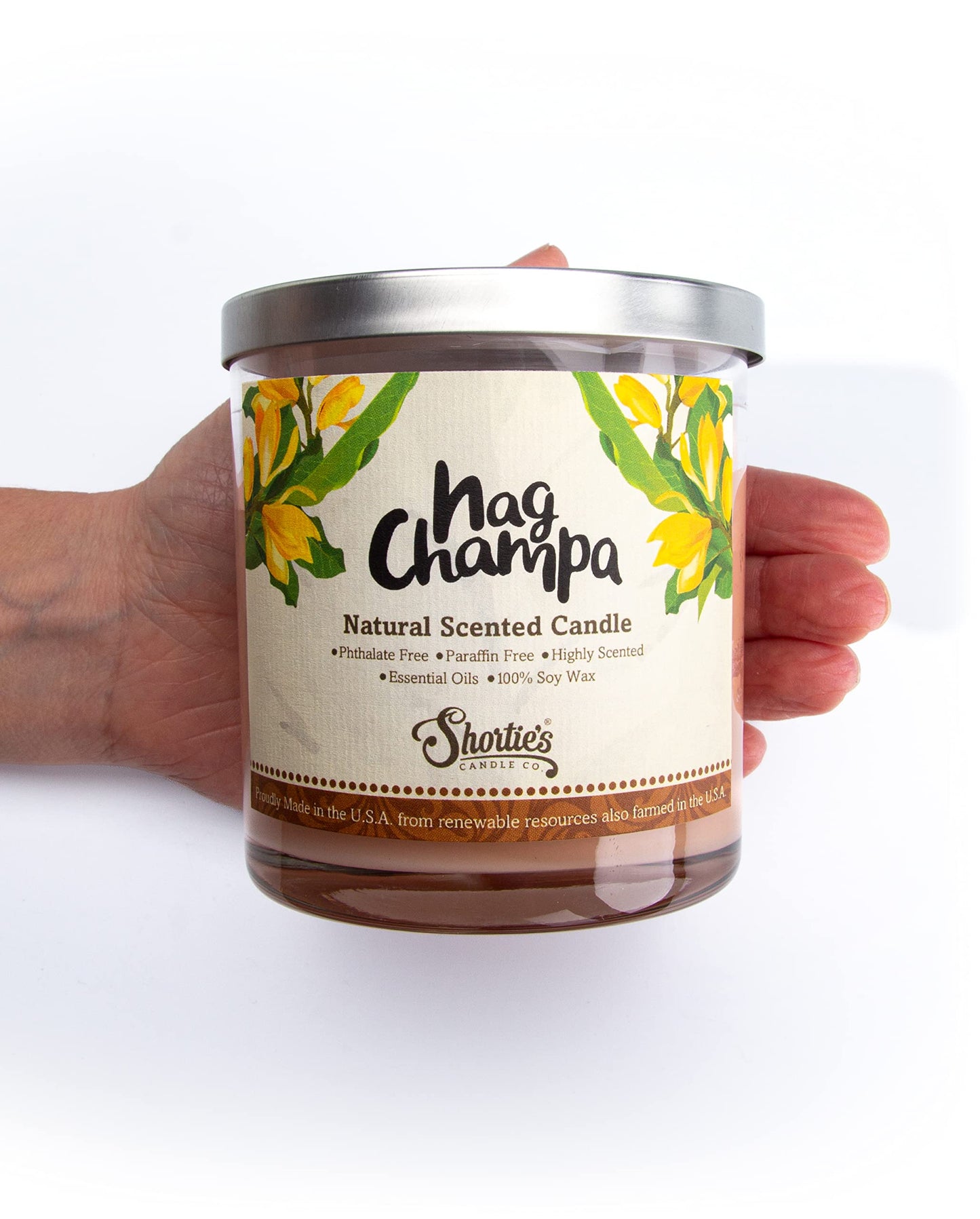 Nag Champa Scented Natural Soy Candle, Essential Fragrance Oils, 100% Soy, Phthalate & Paraben Free, Clean Burning, 9 Oz.