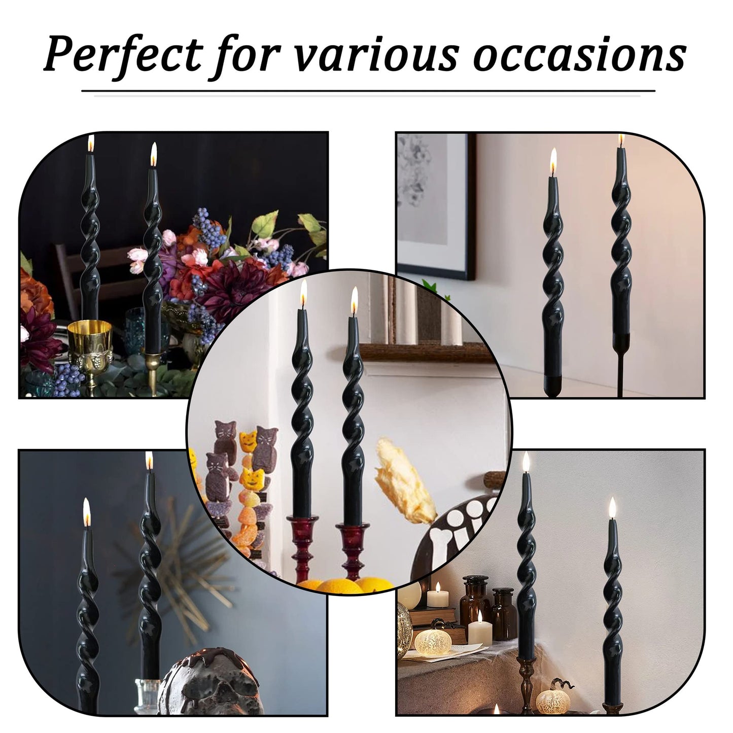 Gedengni Black Candle Sticks Tapered Candles - 2pcs Tall Twist Candlesticks Long Spiral Taper Candle Religion Tapers Candle for Dinner Decor Housewarming Gift Idea 10 Inch,1D-Black