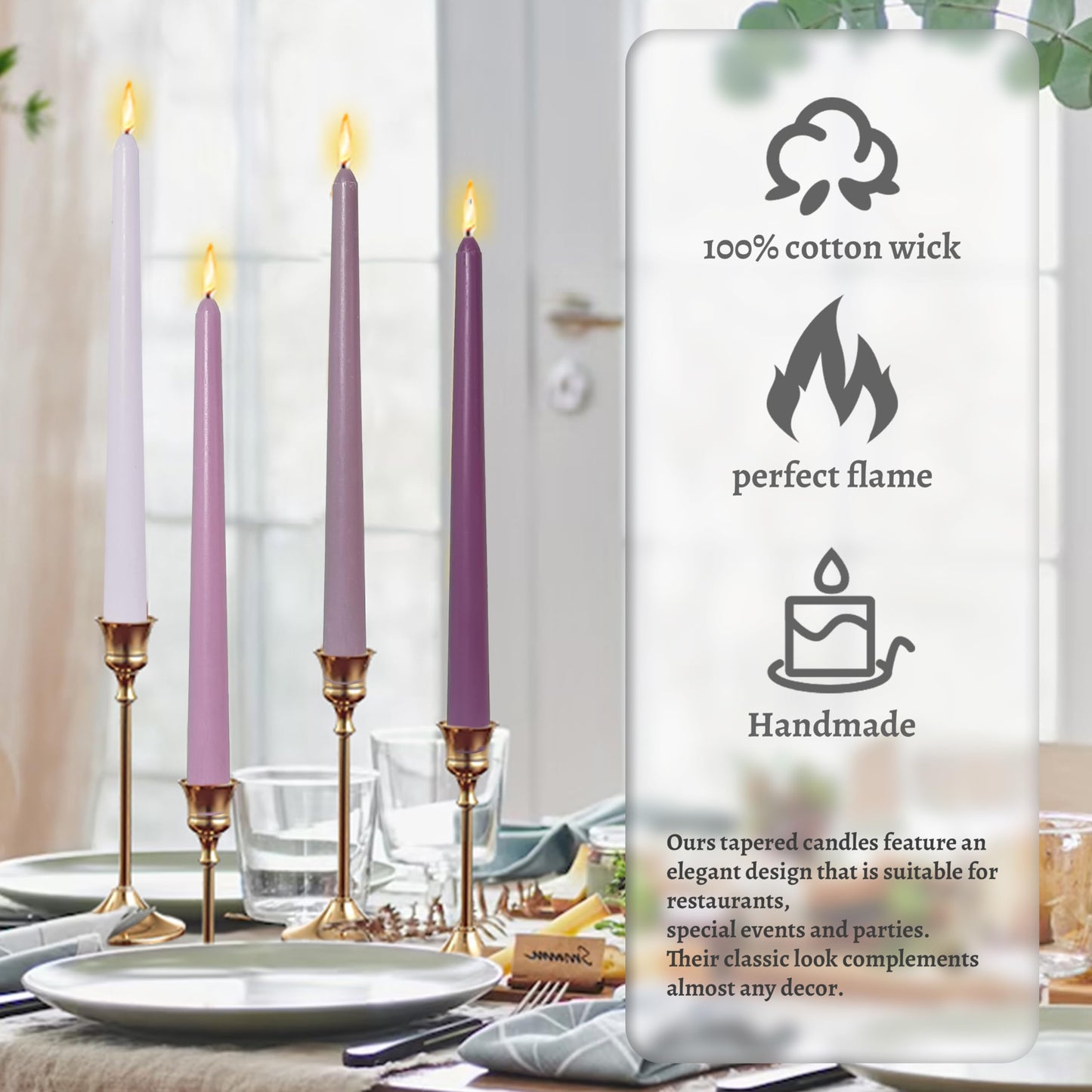 Dripless Handmade Gradient Purple Taper Candles Lavender Scented Long Lasting Burn Smokeless Aromatherapy Candles 10 Inch Elegant Tall Candlesticks for Home Decoration