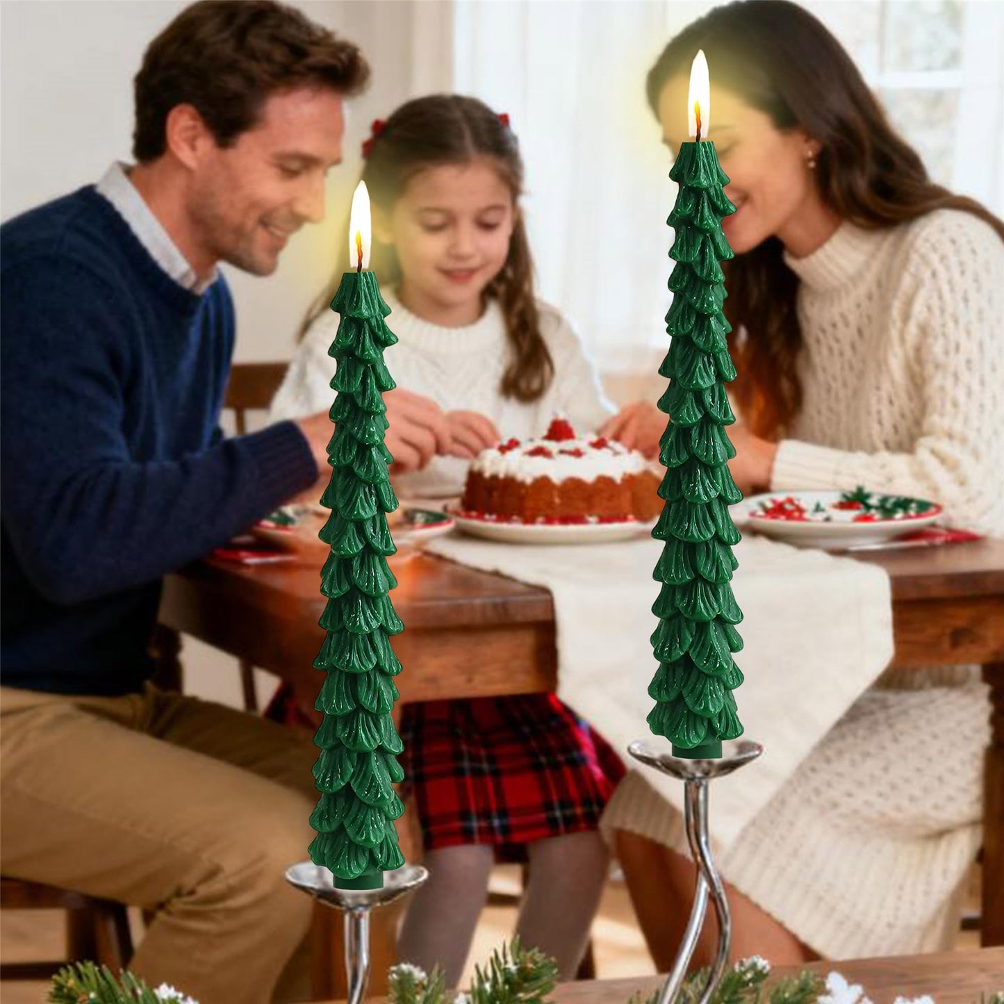 Christmas Tree Candle Green Candlesticks - Gedengni 10inches Unscented Tree Shaped Taper Candles Decorative Tapered Candles Cute Candle Sticks for Holiday Wedding Party Dinner Table Decoration, 2pcs