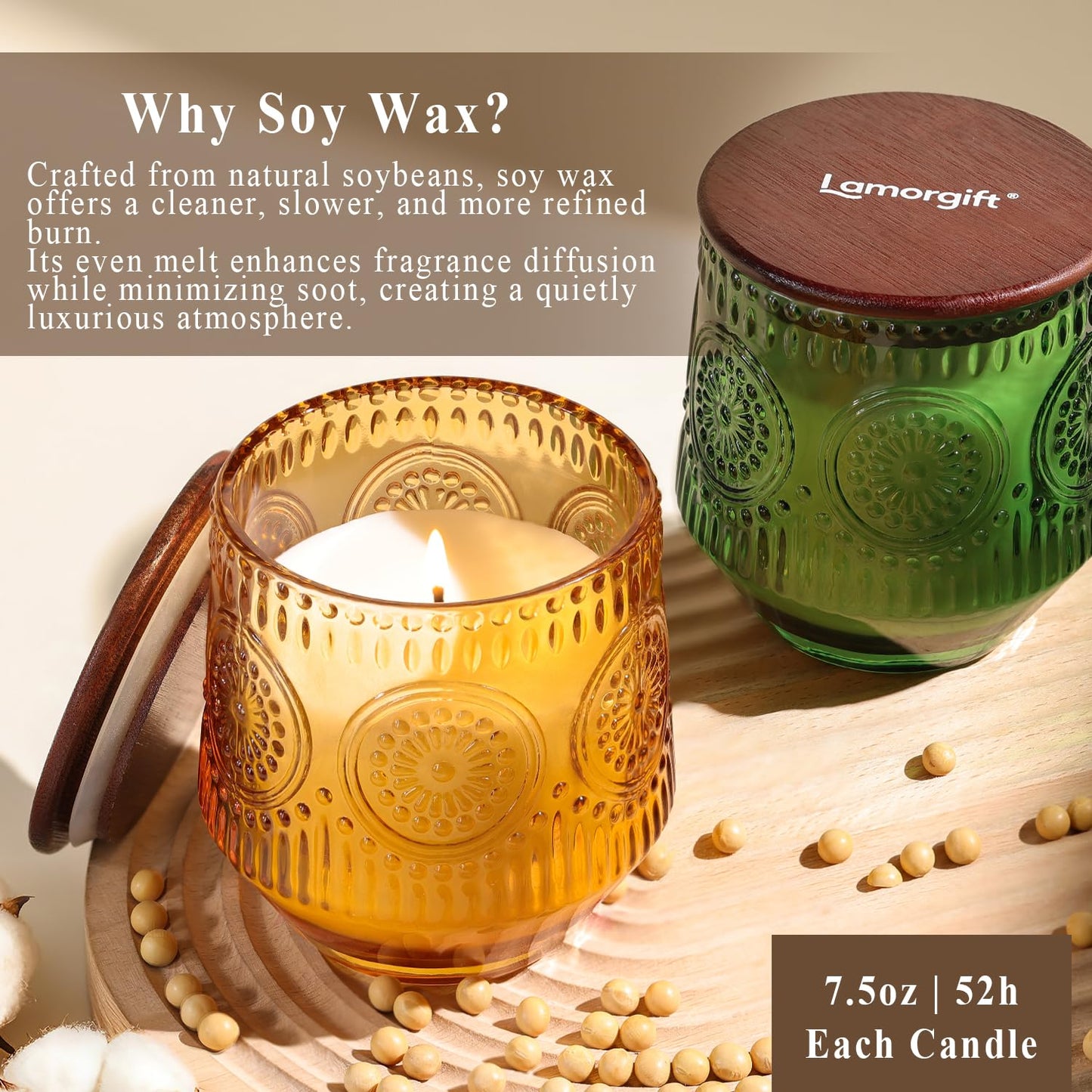 2 Pcs Soy Wax Scented Jar Candles Set, Vanilla Cinnamon & Cedar Balsam- Scented Candles for Home, 7.5oz Each, Up to 52 Hours Burn Time, Decorative Aromatherapy Candle for Relaxation & Luxury Gifting