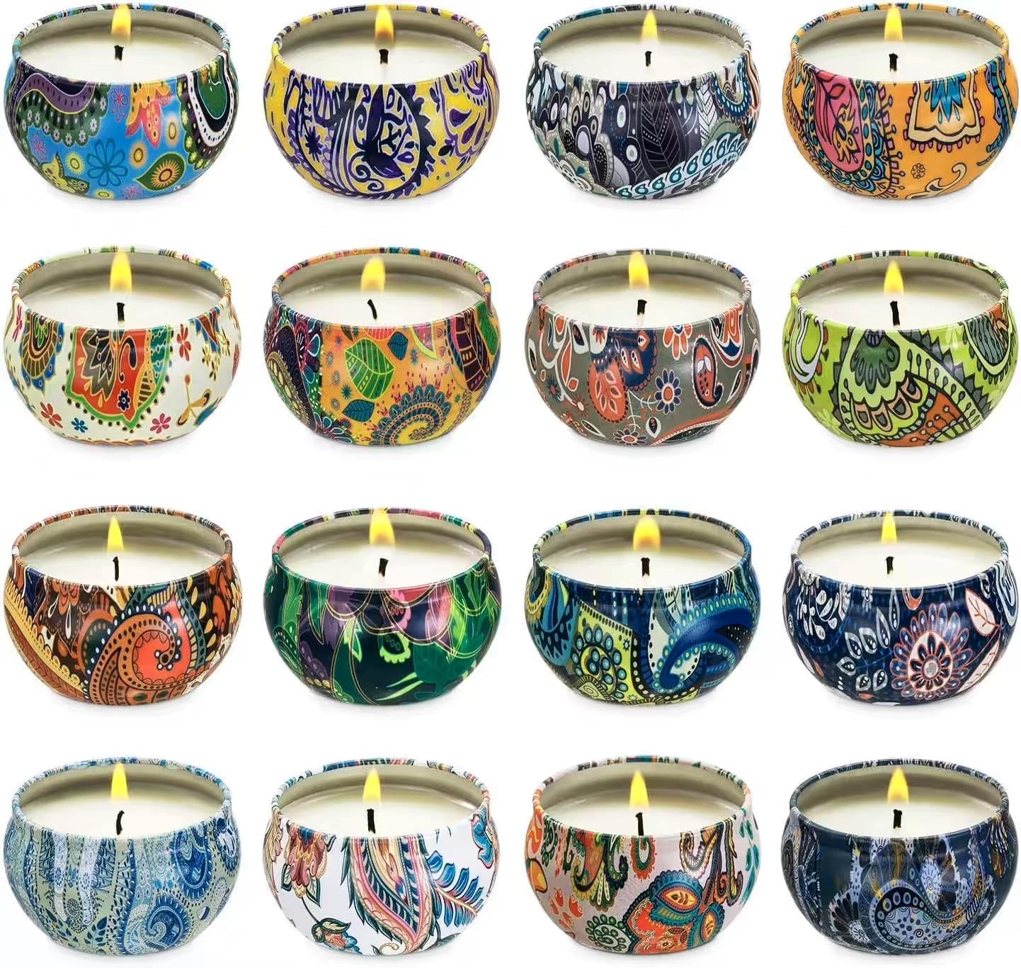 Wfmolcand 16 Scented Candles Gift,Natural Soy Wax Aromatherapy Candles,Small Portable Tin Candles Set for Mom,Women,Teachers, Colleagues and Friends,2.5 OZ.