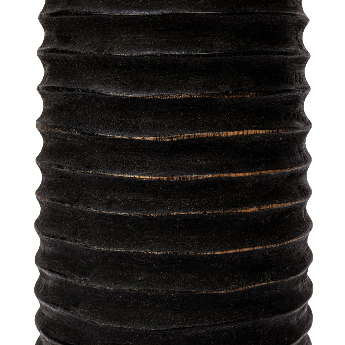 Bloomingville Round Hand-Carved Mango Wood Ribbed Candle Holder, Black (Holds 4 inches Pillar)