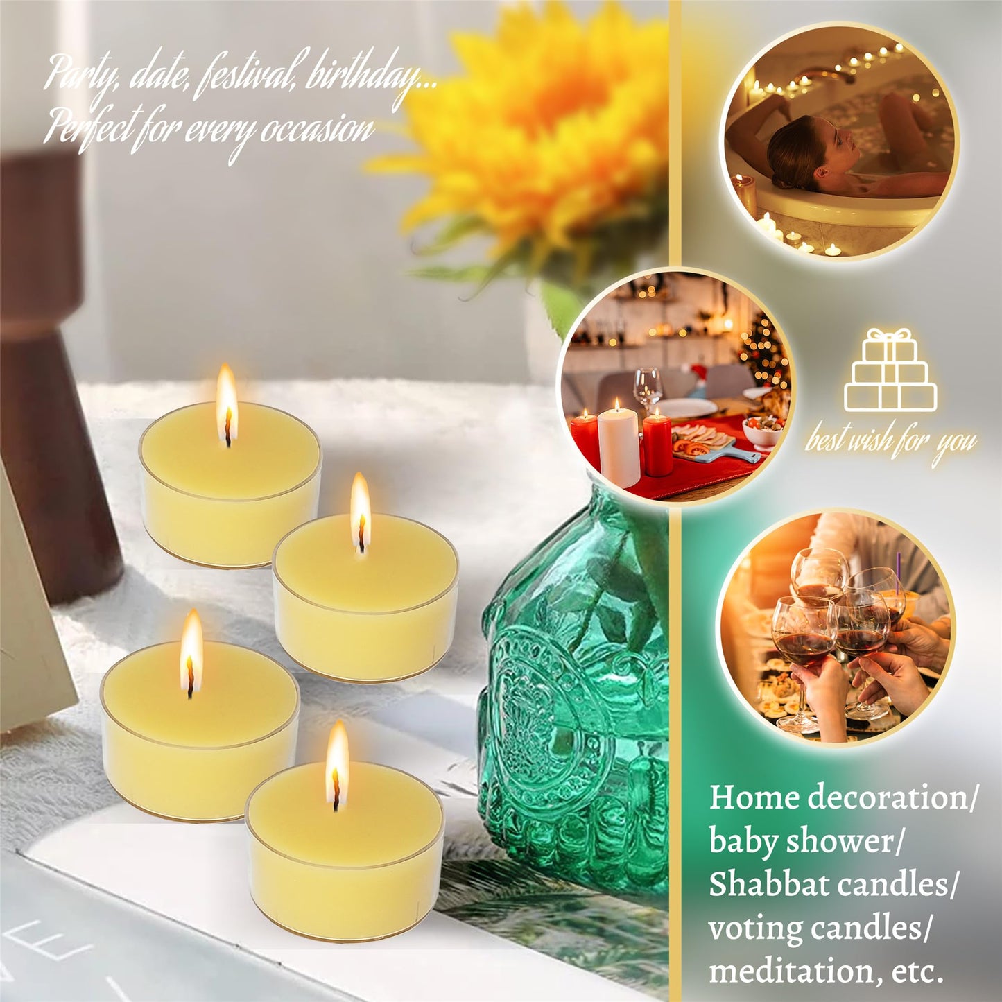 Gedengni Candlesticks Scented Tealight Candles,24pcs Round Tea Light Candles Natural Scent Wax Tealight Candle Smokeless Candle Stciks for Spa Home Decor Party Women Gifts (T01-24S-RD)