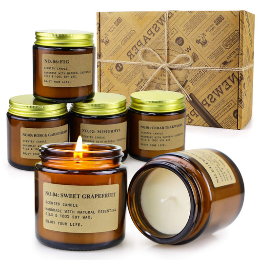 6 Pack Candles for Home Scented Aromatherapy Candle Gift Set for Women Soy Wax Long Lasting Amber Jar Candles Gift for Birthday Mother's Thanksgiving Day Present