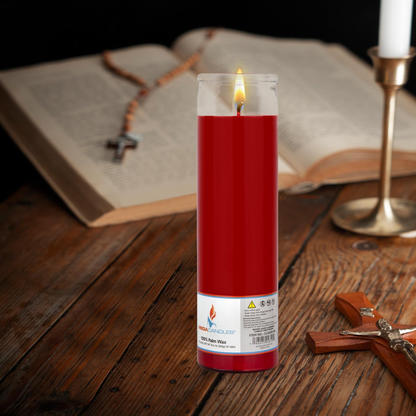 Mega Candles 1 pc Unscented Red Glass Container Devotional Prayer Candles, Shortening Wax Candle 2 Inch x 8 Inch, Sanctuary, Vigils, Prayers, Spiritual, Blessings, Religious, Altar, Remembrance