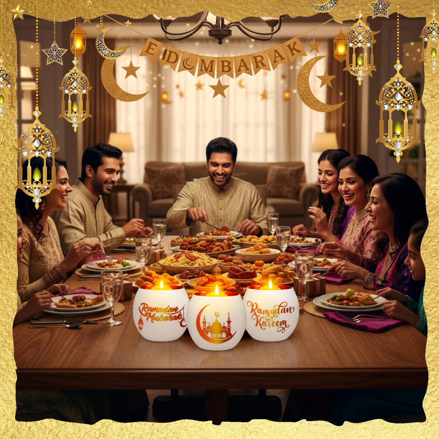 FoldTier 6 Pcs Ramadan Table Decor Ramadan Mubarak Candle Holders Glass Eid Mosque Decoration Votive Tealight Candle Holders for Muslim Gift Tabletop Centerpieces Islamic Party Home Decoration