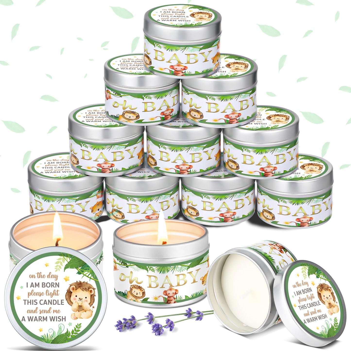 Funtery 12 Pcs Baby Shower Party Favors for Guests Baby Shower Candles Lavender Scented Candle Rustic Tealights Candles Gender Reveal Return Gifts(Animal)