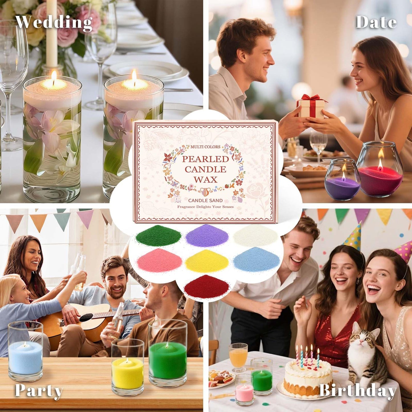 STRN Pearled Candle Sand Wax with 20 Wicks, 7 Scented Candle Beads, Candle Refill Kit, Home Fragrance Decoration for Candle Making DIY, Wedding Party