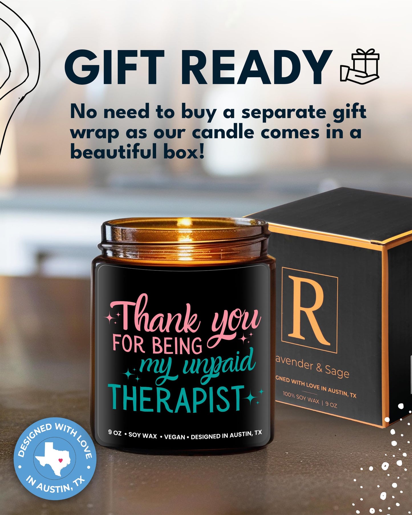 Funny Candle for Best Friend, Thank You for Being My Unpaid Therapist Candle, Unique Best Friend Candles for Women, Funny Friendship Gifts, Gifts for Bestfriends, Birthday, Christmas, Gift-Ready