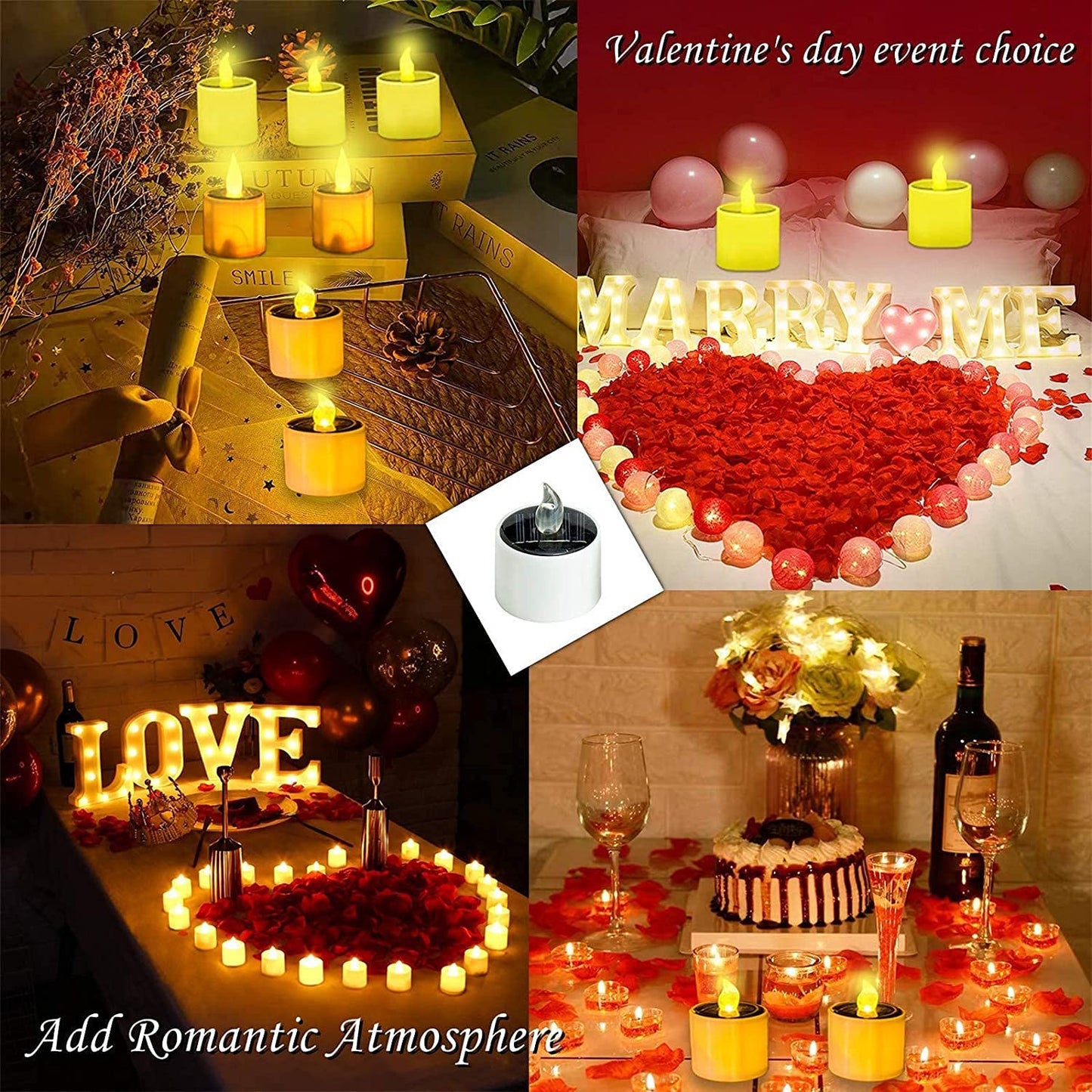 Solar Tea Lights Outdoor Waterproof - 8 Pack Rechargeable Flickering Candle Lights Solar Powered Reusable LED Candles Flameless Lamp Nightlights for Lanterns Garden Camping Home Decor, 2.3''x2.1''