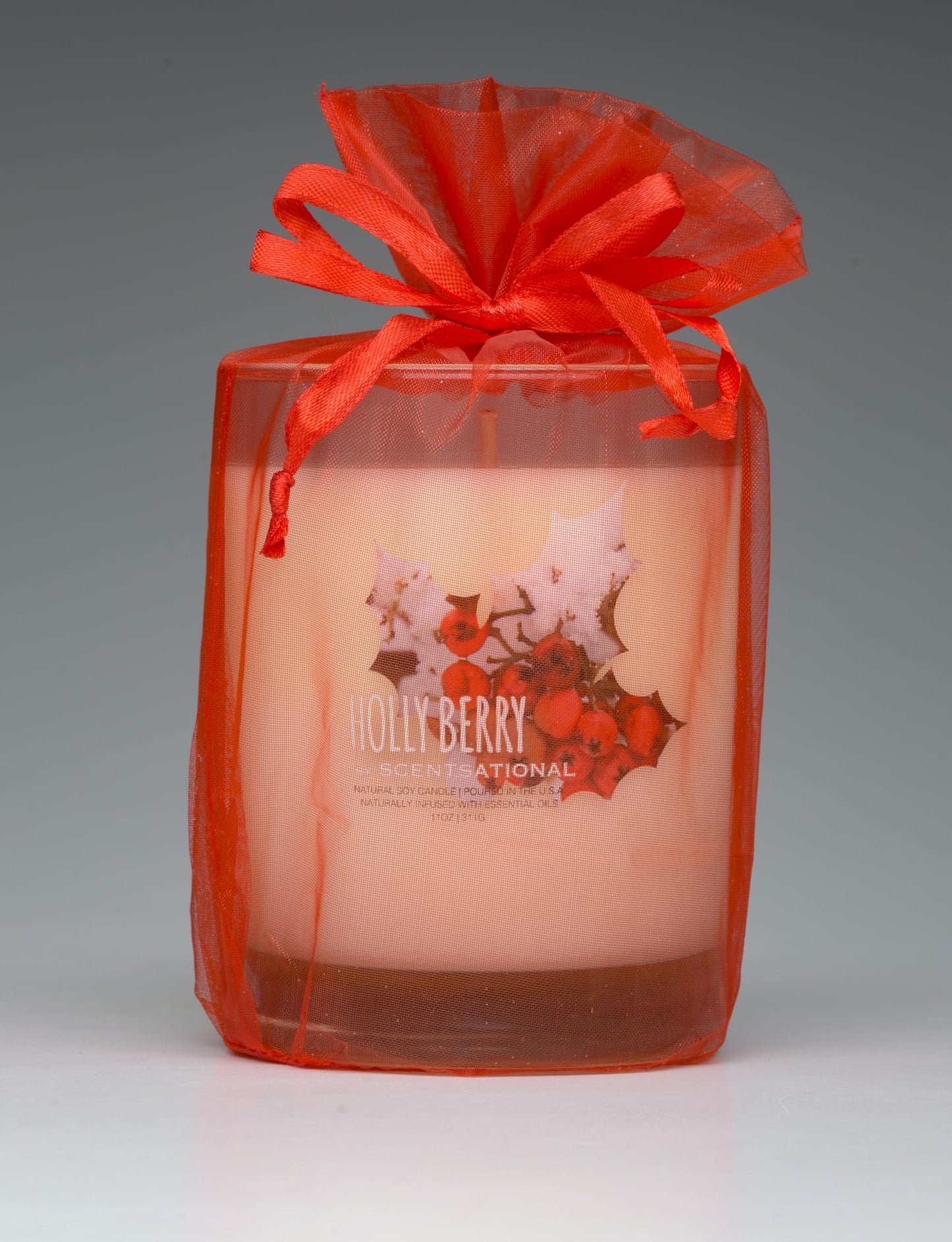 Scentsational Holly Berry Natural Candle, 11 oz, Essential Oil Infused, 50-60 Hour Burn Time, Gift Wrapped