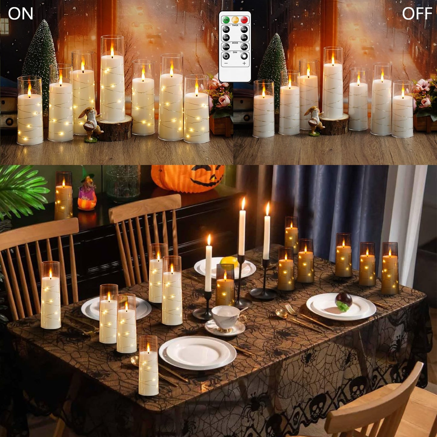 Flameless LED Candles with Timer 24 Pc Flickering Flameless Candles for Romantic Ambiance and Home Decoration Stable Acrylic Shell,with Embedded Star String，Battery Operated Candles（White）