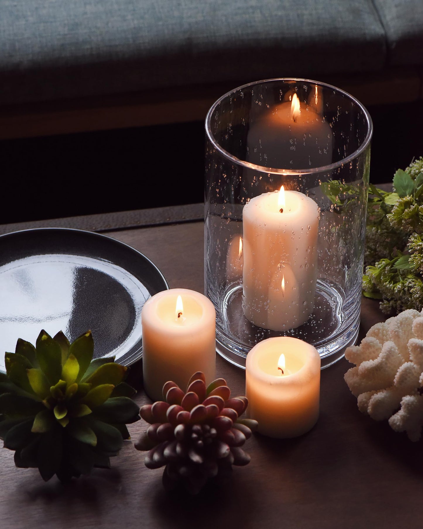 ARIAMOTION Hurricane Candle Holder for Pillar Glass Cylinder Vase Modern Rustic Centerpiece Clear Seeded Home Decor for Kitchen Table Living Room 8" H 1 Pack