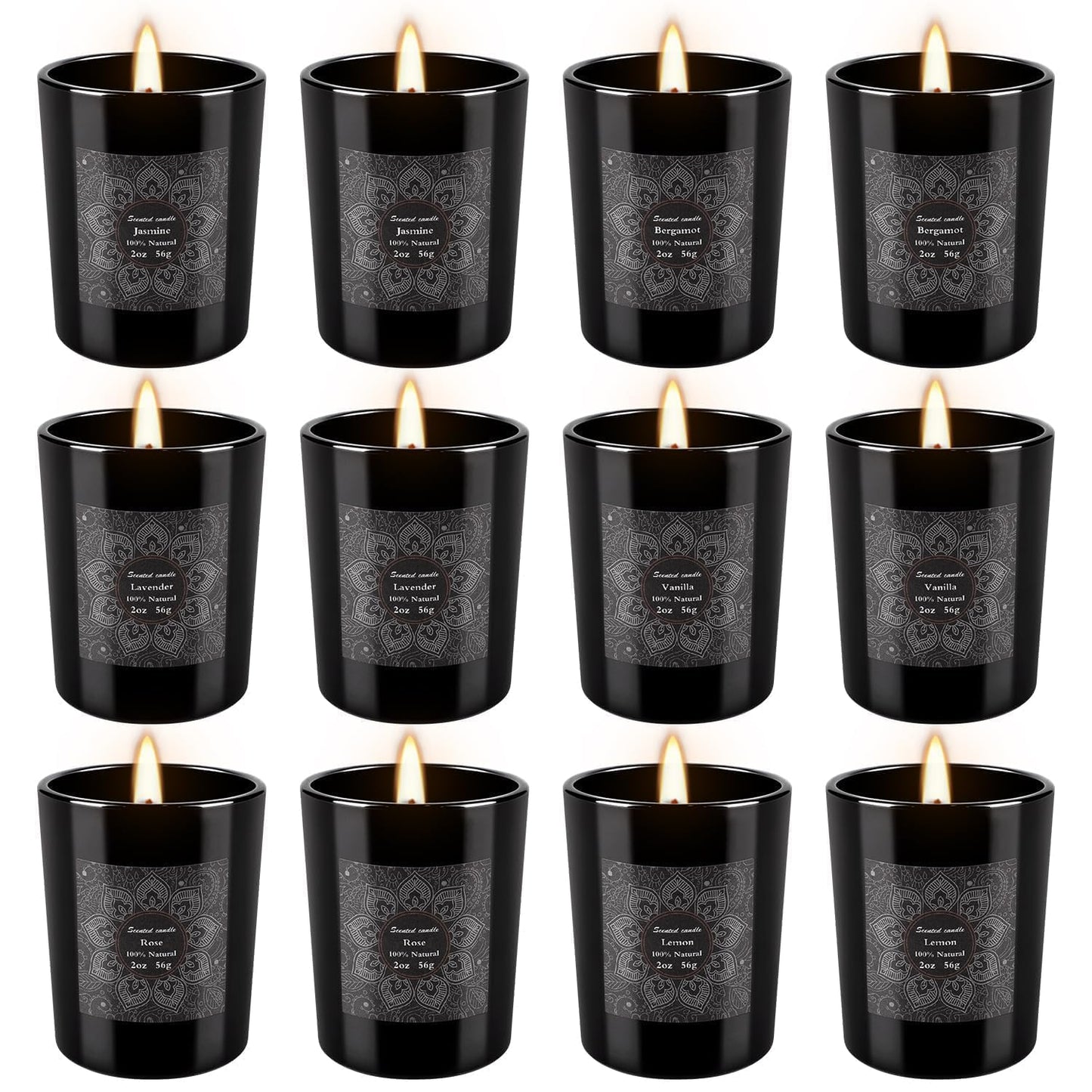 12-Pack Scented Candles Gift Set, 2oz Soy Wax Aromatherapy Candles with 6 Assorted Fragrances, Hand Poured Natural Essential Oil Jar Candles for Home Office Yoga Decor, Birthday Christmas Mother's Day