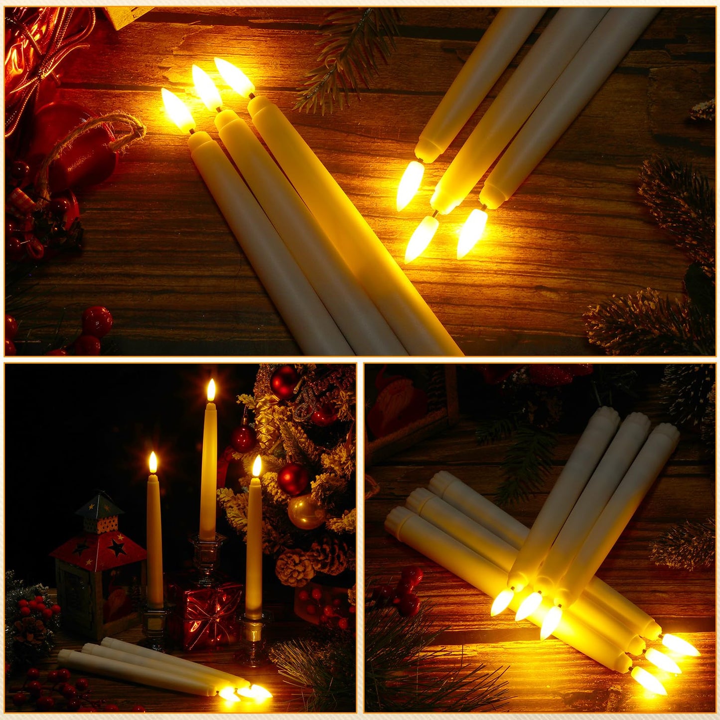 Baquler 50 Pcs 8.5 Inch Flameless Taper Candles Battery Operated Taper Candles Bulk LED Flickering White Candlesticks for Wedding Church Table Centerpiece Halloween Christmas Party Decor
