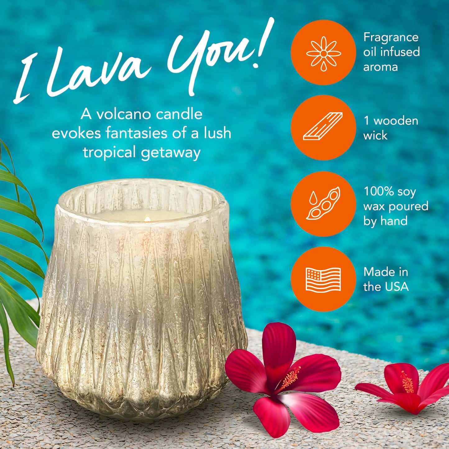Dough Bowl Candle Co. Volcano Candle - 4.5" x 4.5" Glass Vessel with Wooden Wick for Home, 100% Soy Wax with 30 Hour Burn Time, Multipurpose Fancy and Luxury Candles with Tropical Summer Scent