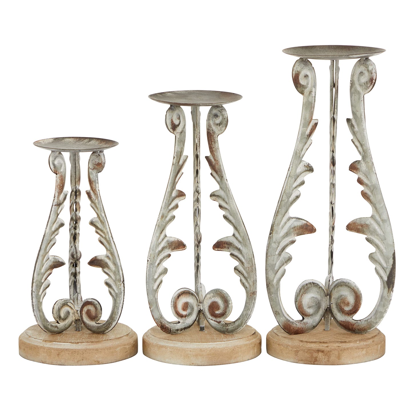 Deco 79 Metal Solid Candle Holder, Set of 3 14", 12", 10"H, Silver