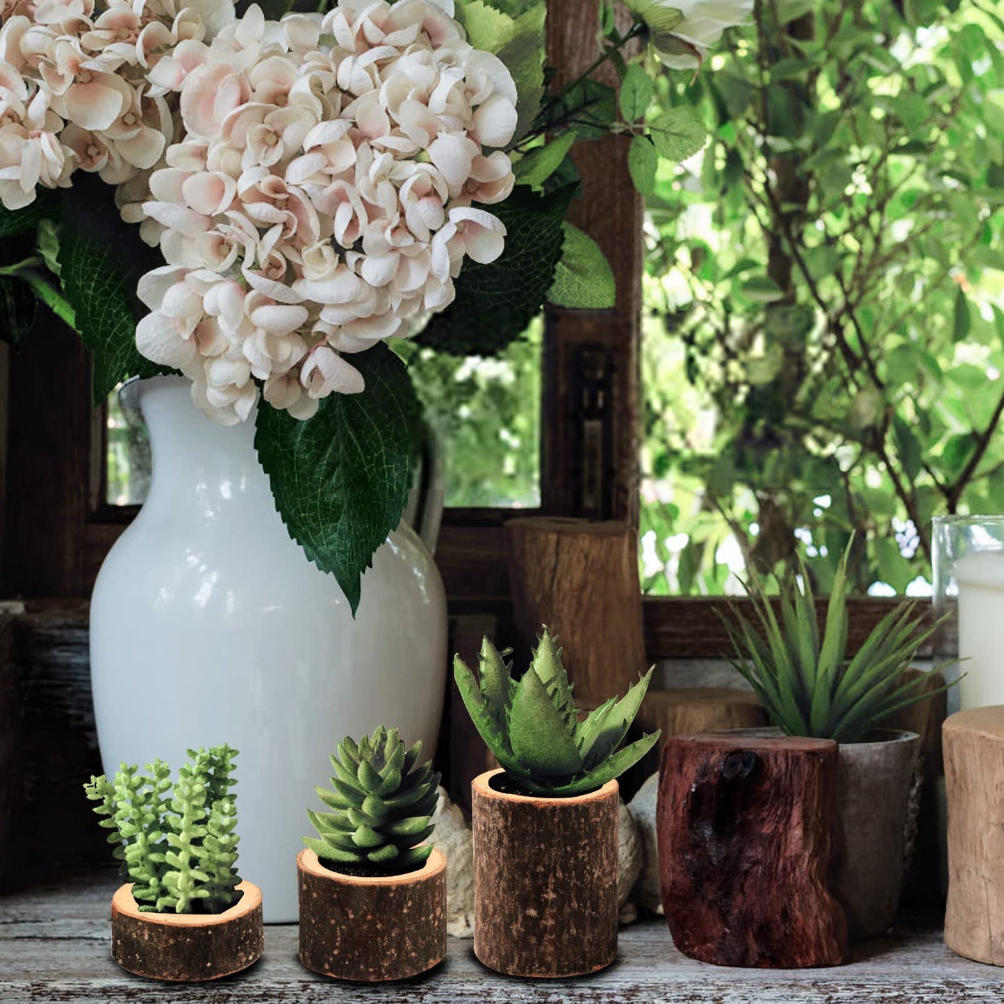 Tesytto Set of 12 Wooden Tea Light Candle Holders, Personalized Natural Wooden Votive Vintage Tea Light Candle Holders for Rustic Centerpieces for Dining Table Wedding Party (Set of 12)