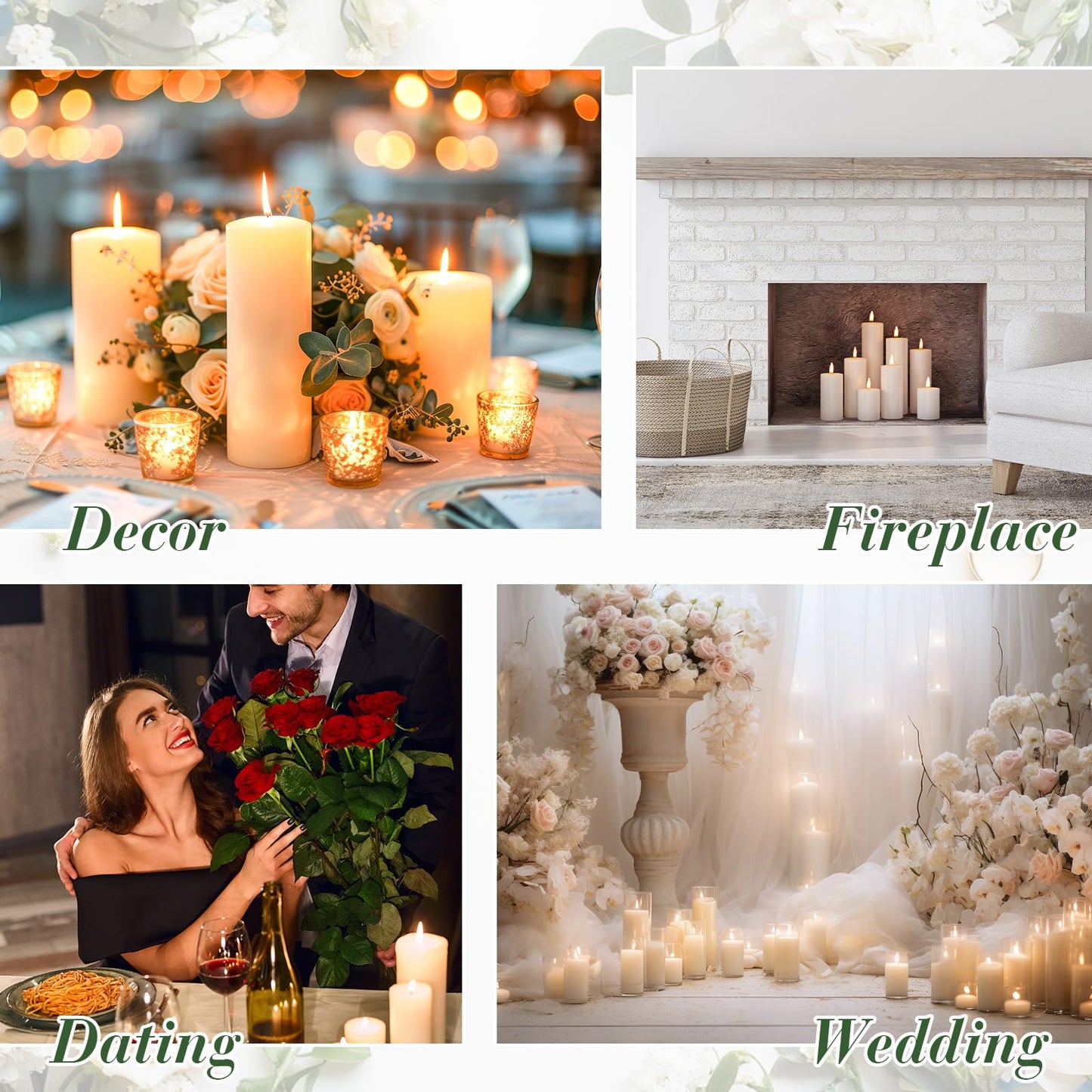 MTLEE 36 Pcs Thanksgiving Day Floating Candle 1.75'' 18 Pcs White Pillar Candles 4'' 5'' 6'' Diameter Dripless Wax Burning Unscented Decorative for Banquet Wedding Dining Party Home Decor