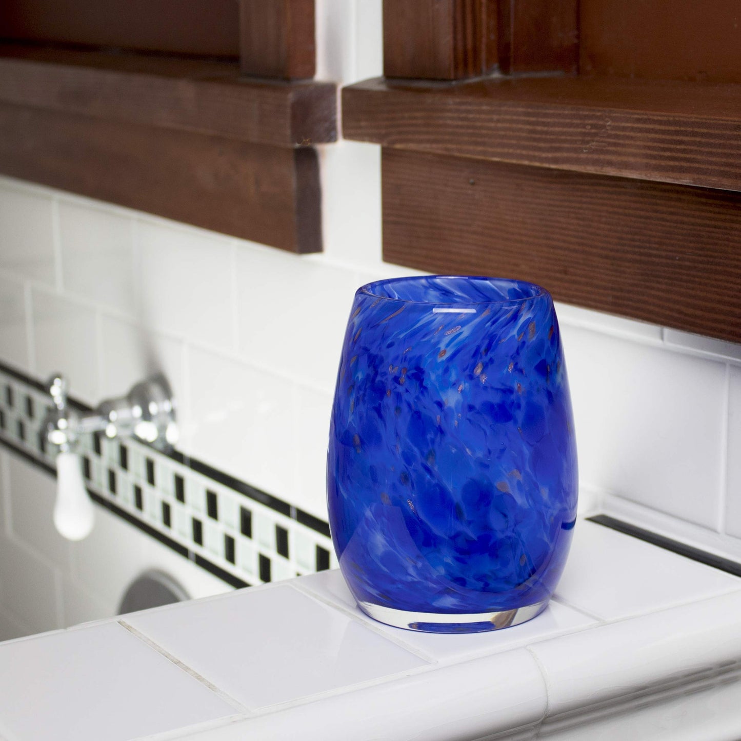 Totally Blown Glassworks Votive Candle Holder, Tea-Light, Handmade Blown Glass, Accent Vase, Centerpiece, Home Decor, Artist Dehanna Jones, Seattle, WA. (Belltown Blues)