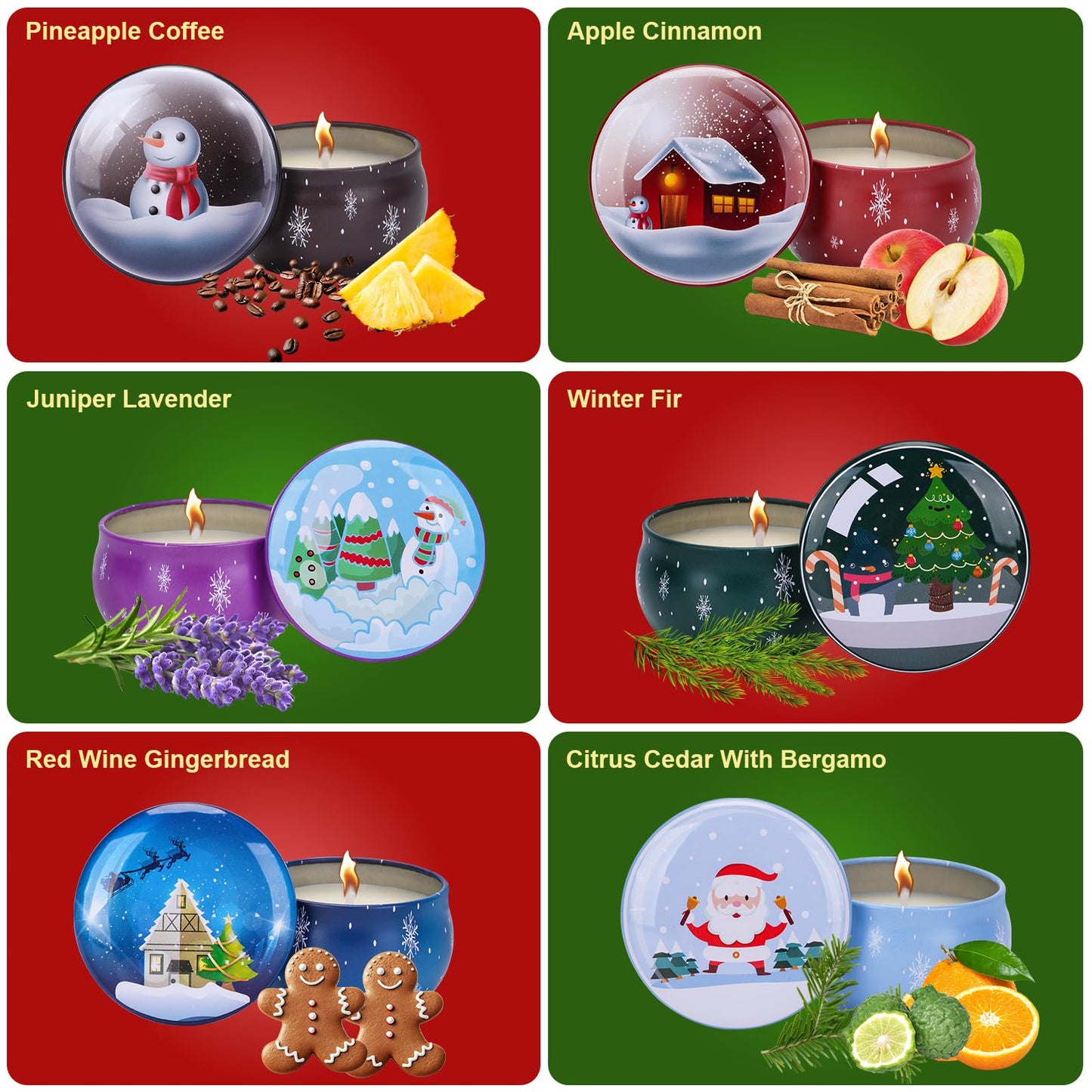 Christmas Candles Gift Set for Women, 3.5 oz Soy Scented Candles for Home Aromatherapy, 6 Pack