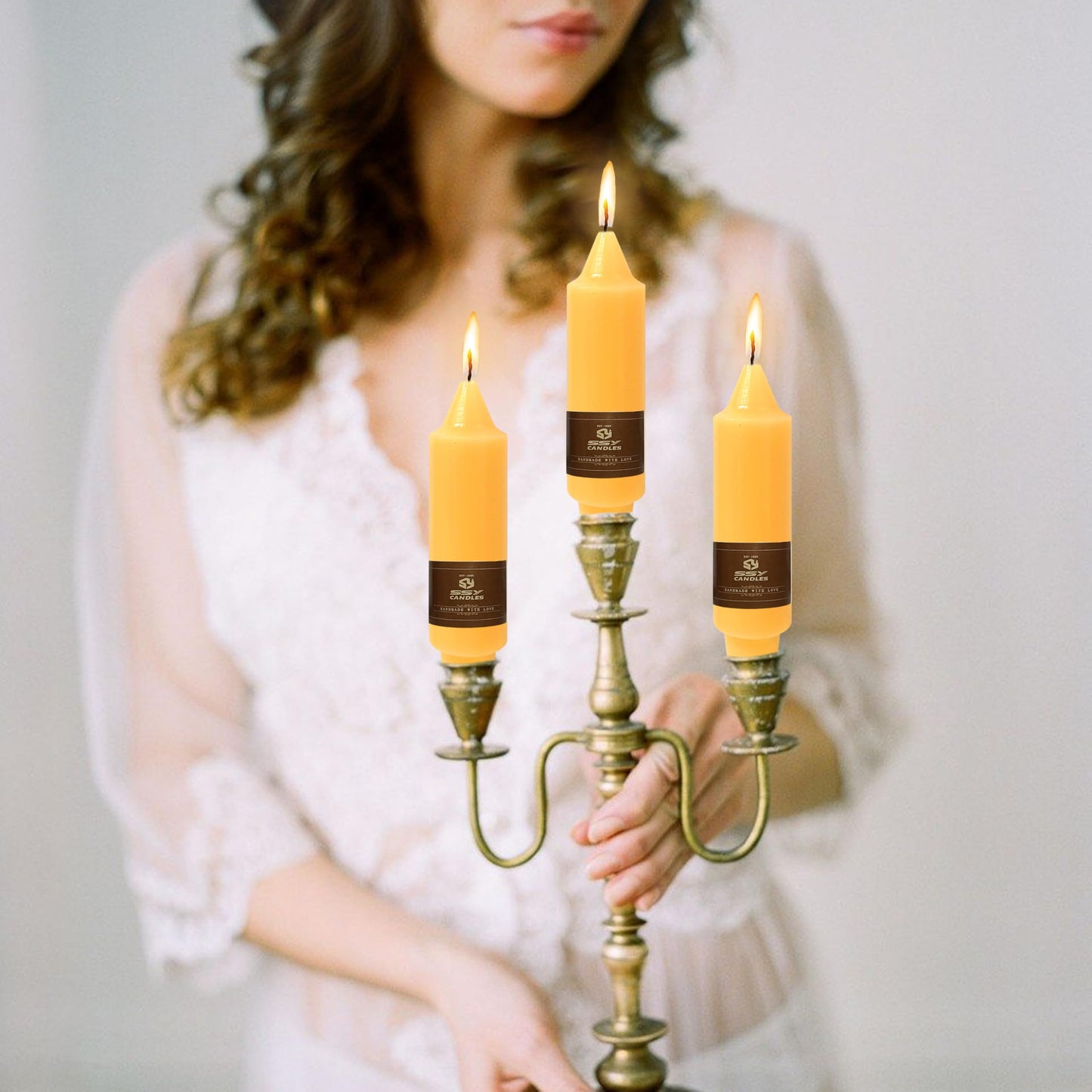 Beeswax Short Taper Candles Set of 2 – Handmade Natural Beeswax Candles, 5 Inch Unscented Candle Sticks for Wedding Dinner Table Home Decor Gift