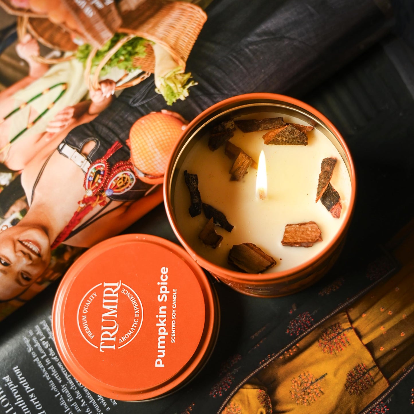 Pumpkin Spice - Cinnamon Soy Candles for Home Scented - for Fall Halloween Thanksgiving Holidays - 5oz Natural Clean Non Toxic Long Lasting Highly Scented Pet Safe Luxury Tin with Essential Oils