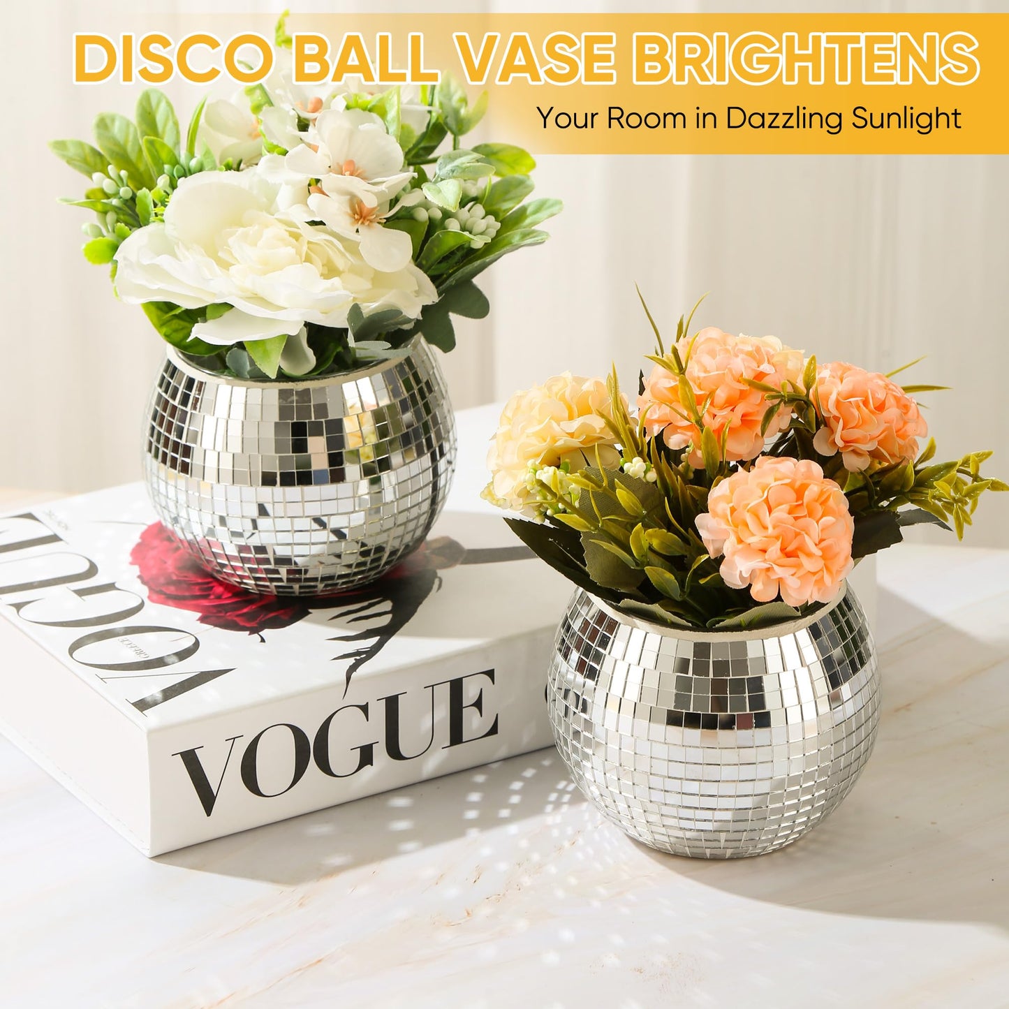6 Pcs Disco Ball Vase Disco Ball Planter for Centerpieces Disco Ball Decor Flower Vase with Silver Mirror Glass for Wedding, Birthday, Party (3" X 4")