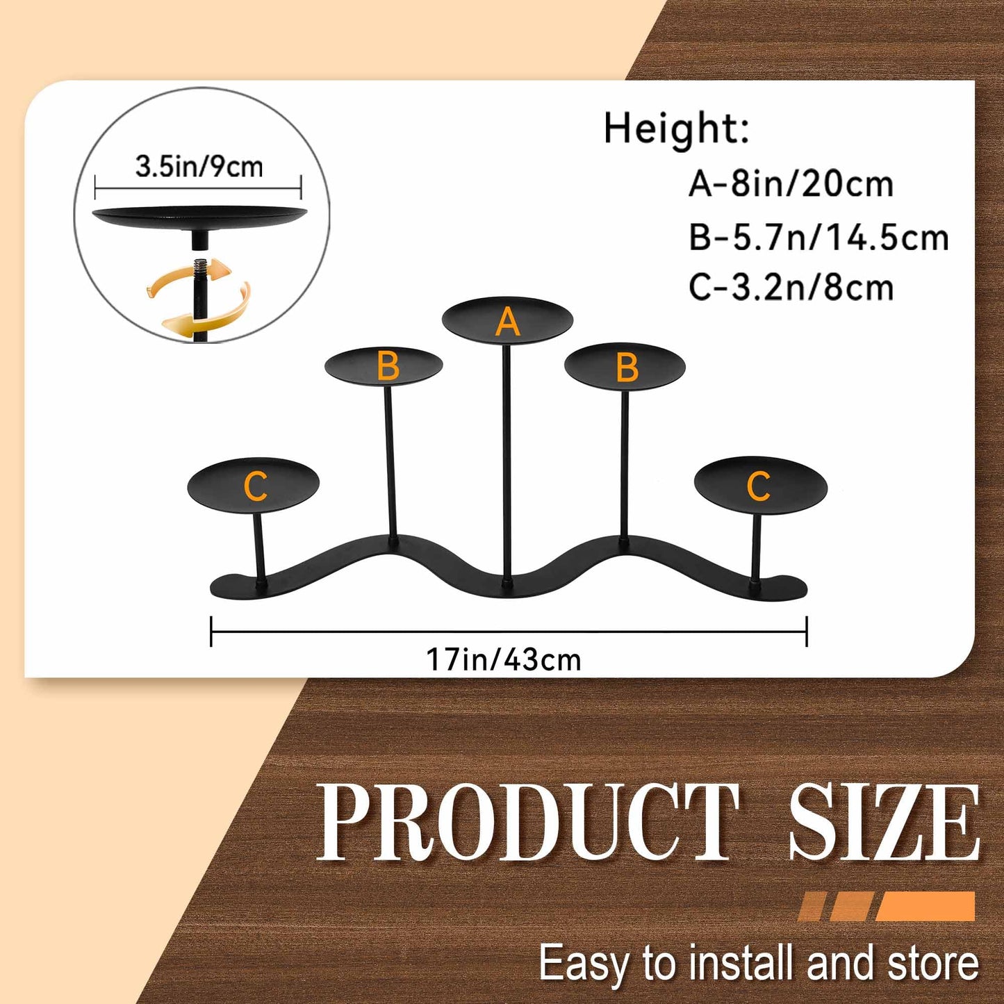 Black Iron Candelabra Candle Holder: Metal Centerpiece Decor - 5 Arm Candle Holder Stand for Pillar Candles