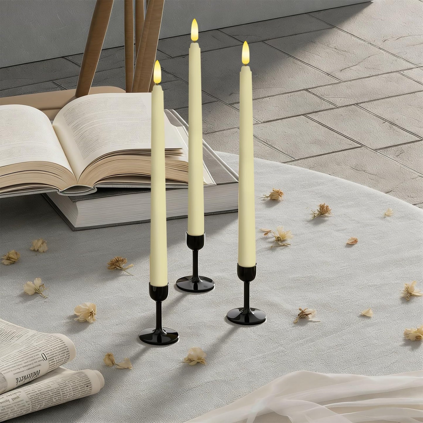 6 Pcs Flameless Ivory Taper Candles with Remote Timer Dimmer, Battery Operated CandleSticks with Flickering Light, Plastic 11 inches LED Window Candles, for Christmas Home Party Wedding Decor