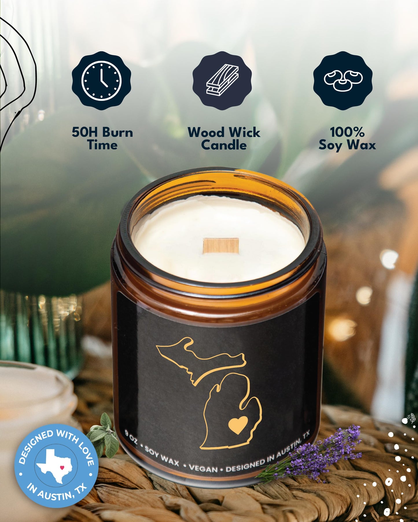 Michigan Candle, Unique Michigan Themed Gifts for Men and Women, Best Sentimental Souvenir Gifts for Moving Away, Thoughtful Home Sick Presents, Ideal for Birthday, Christmas, Graduation, Gift Ready