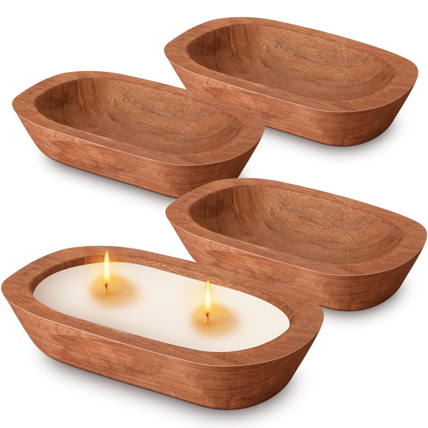 FoldTier 4 Pcs Wooden Dough Bowl Bulk Wood Decorative Rustic Wooden Bowls Wedding Table Centerpiece for Living Room Home Dining Room Kitchen Easter Decoration(Brown,10'' X 6'' X 2'',Classic)
