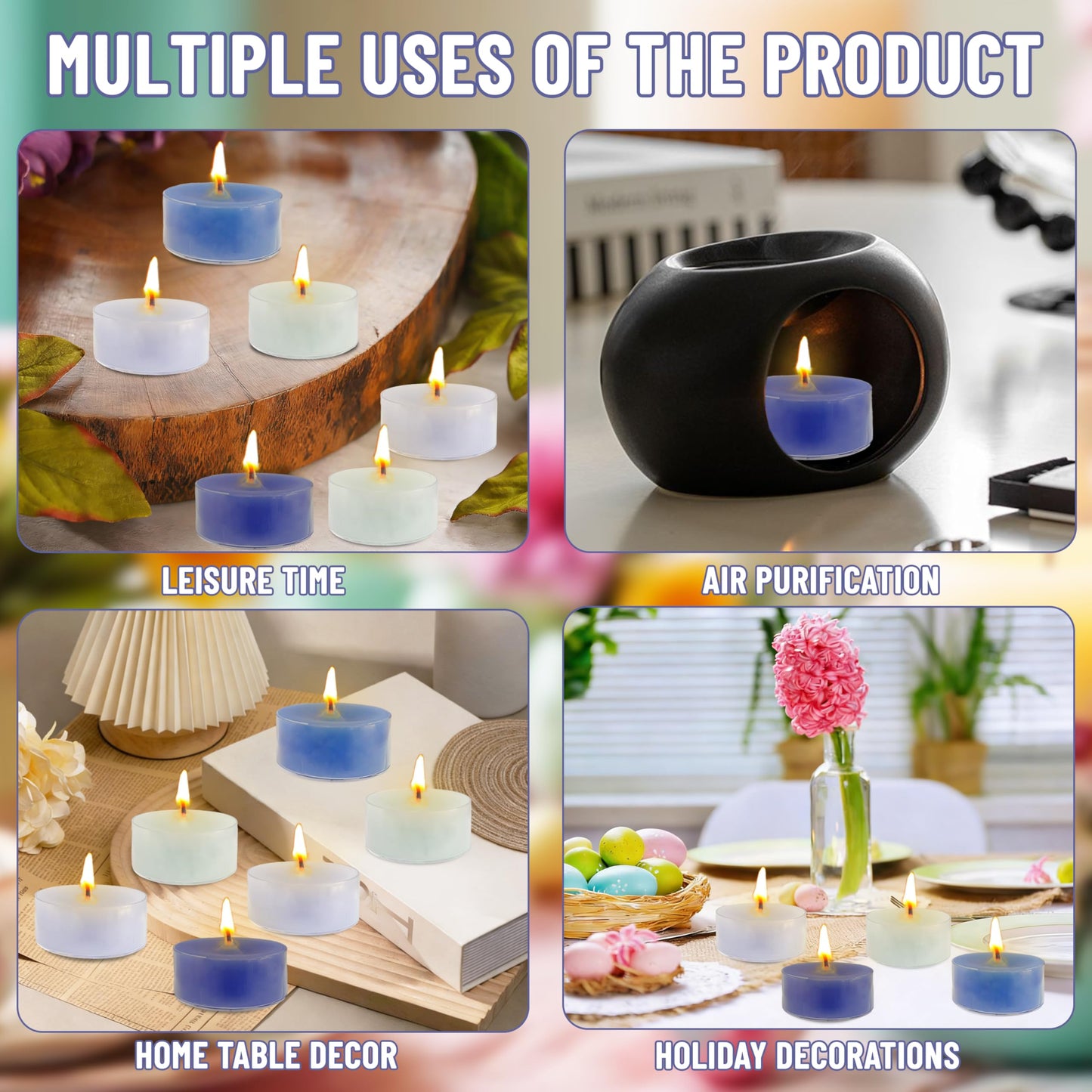 Sea Salt Scented Tea Light Candles 12 Pack Gradient Blue Hand Poured Smokeless 4 Hours Clean Burning Small Round Clear Cup Tealight Candles for Nautical Dinner Wedding Spa Yoga Meditation Cozy Evening