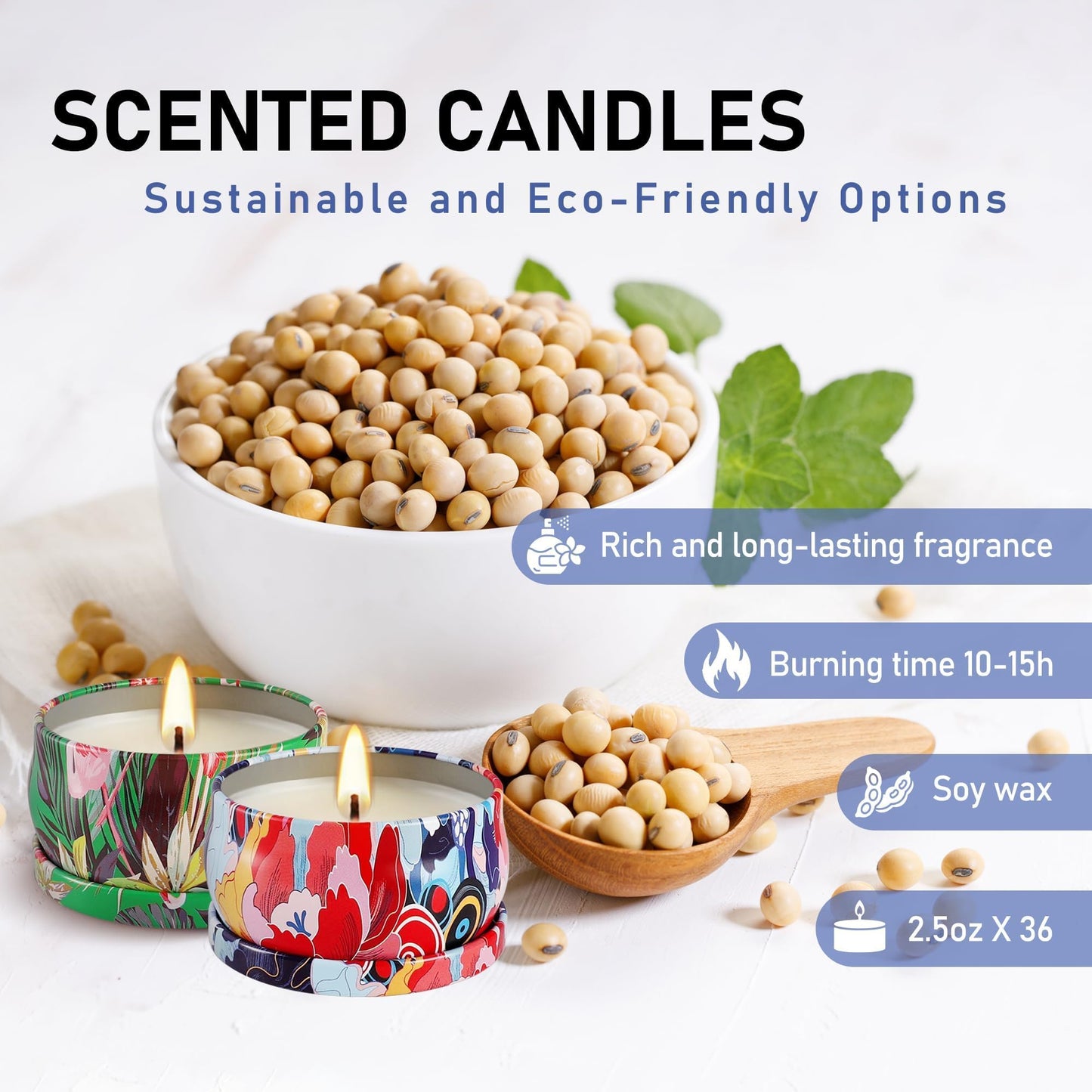 36-Pack Long-Lasting Scented Candles Gift Set, 2.5oz Soy Wax with Essential Oils for Aromatherapy and Home Fragrance, Perfect as Christmas, Valentine’s Day, Holiday Relaxation Gifts, and Cozy Atmosphe