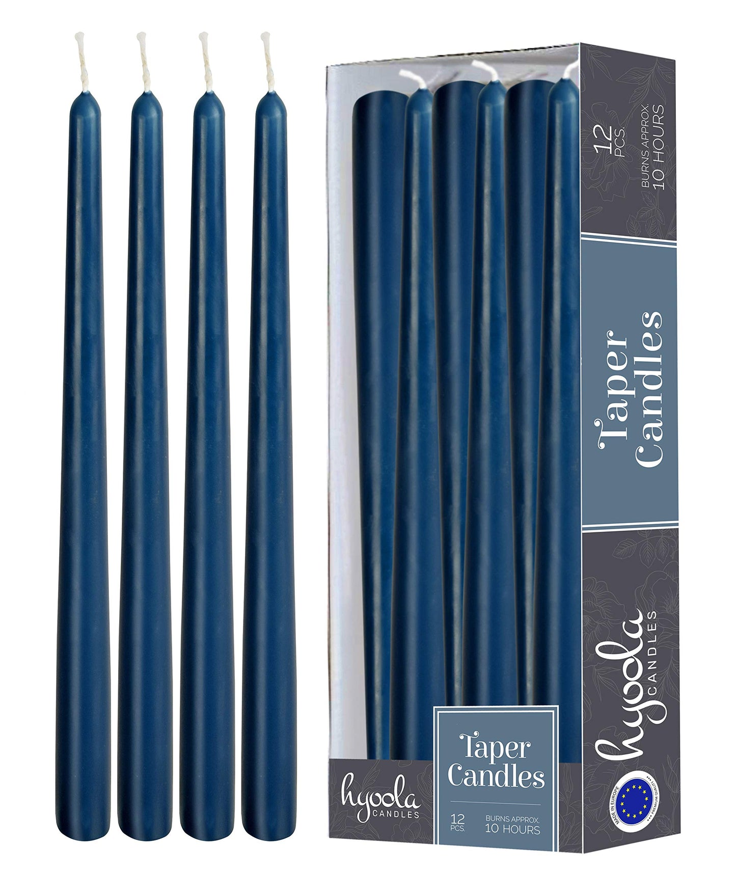 Hyoola 12 Pack Tall Taper Candles - 12 Inch Midnight Blue Dripless, Unscented Dinner Candle - Paraffin Wax with Cotton Wicks - 10 Hour Burn Time