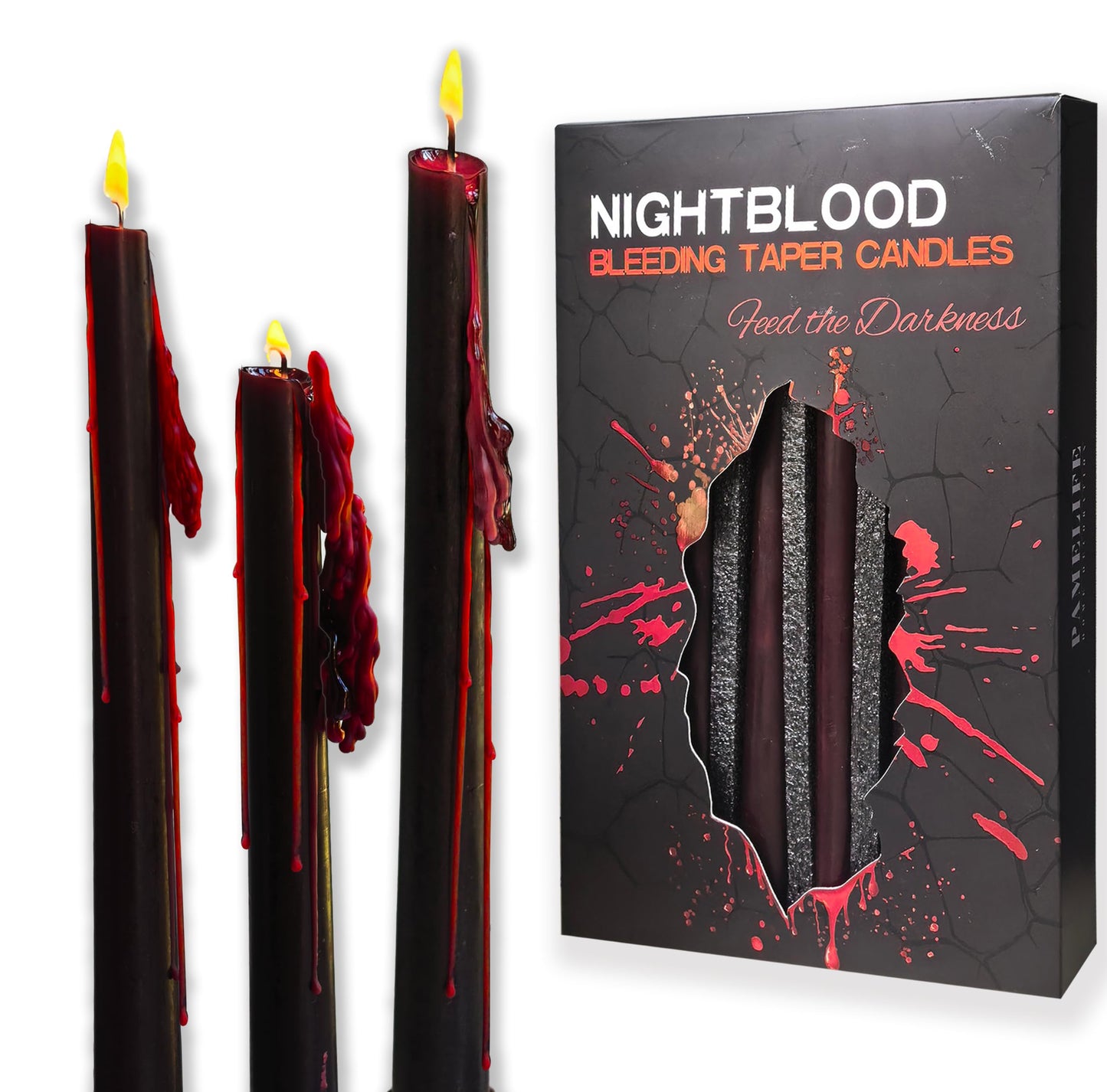 PAMELIFE 10-inch Bleeding Vampire Taper Candles, Black Blood Dripping Candlesticks, Ritual Spell Unscented Gothic Witch Taper Candles - Set of 6