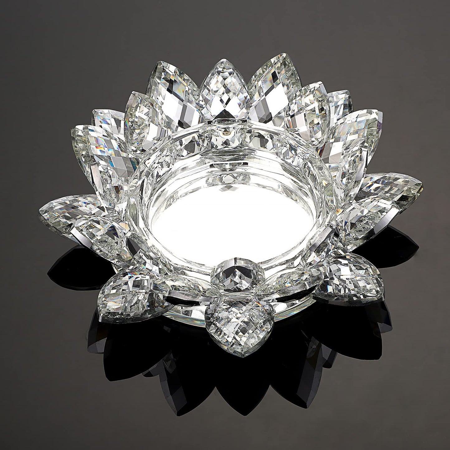 OwnMy Crystal Lotus Flower Candle Holder for Pillar Candle up to 3", Decorative Glass Lotus Petal Votive Candle Holder Tea Light Holder Candle Stand Candle Lamps for Home Decor Wedding Party (Clear)