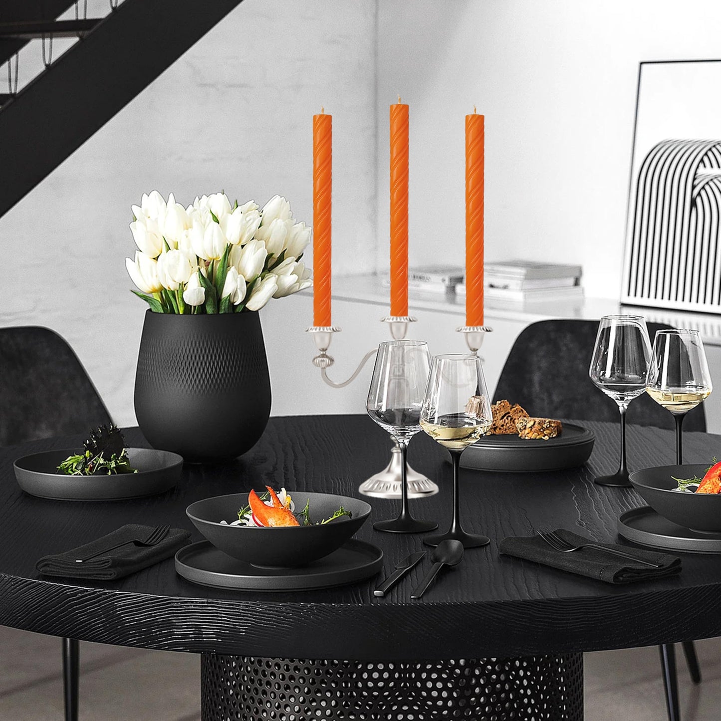 Unscented Taper Candles Dripless Orange Spiral Candles Smokeless Long Dinner Candles 10 Inch Housewarming Candlesticks for Home Decoration