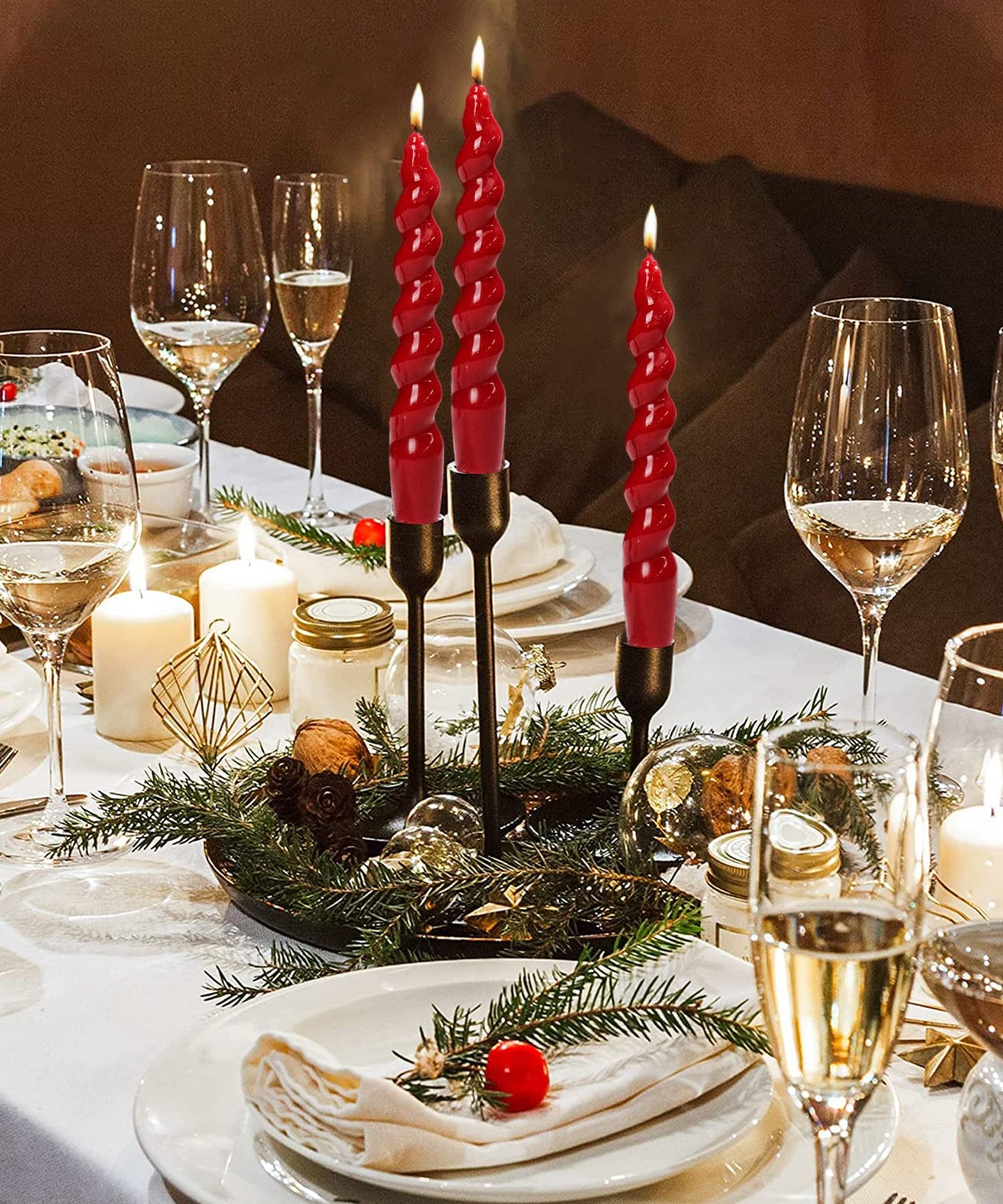 LPUSA 10 inch Christmas Taper Candles-Green and Red Spiral Candles-Unscented Candle Sticks and Dripless,Perfect as Dinner Candles-8pcs(Green,Red)