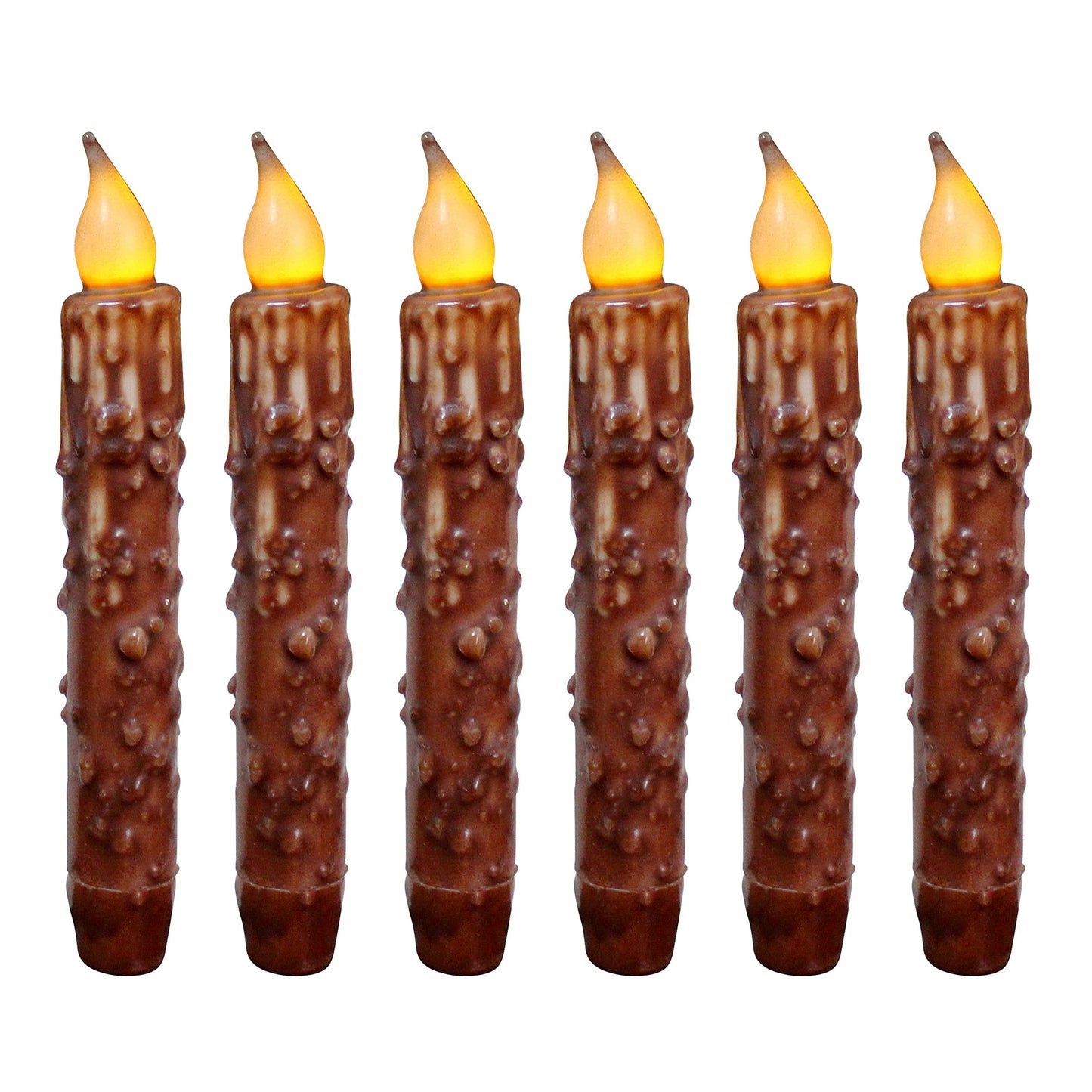 CVHOMEDECO. Real Wax Hand Dipped Battery Operated LED Timer Taper Candles Rustic Primitive Flameless Lights Décor, 6-3/4 Inch, Coffee, 6 PCS in a Package