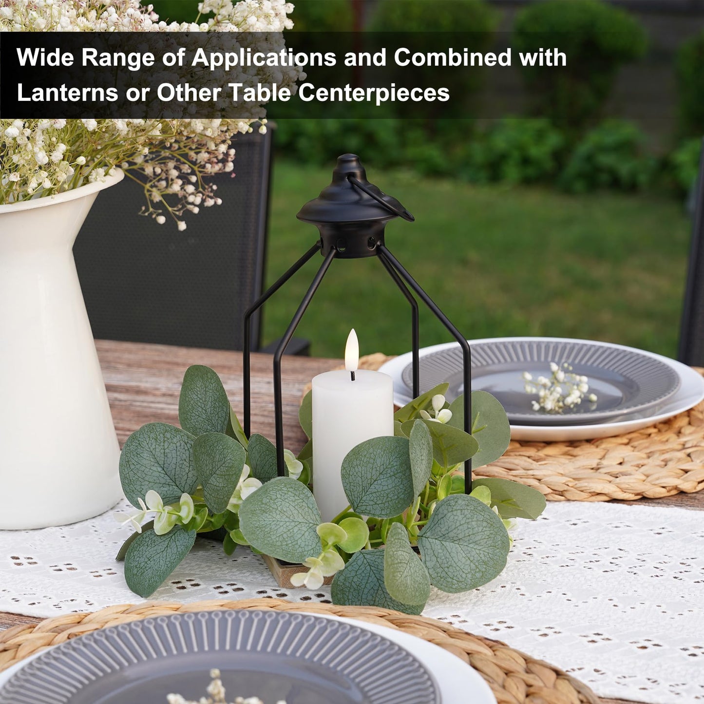 Rhytsing 4pcs Artificial Eucalyptus Leaves Candle Rings, Wreaths of Pillar Candles for Wedding and Home Decoration, Green Candlestick Holders for Spring and Summer - Inner Diameter: 3.5"