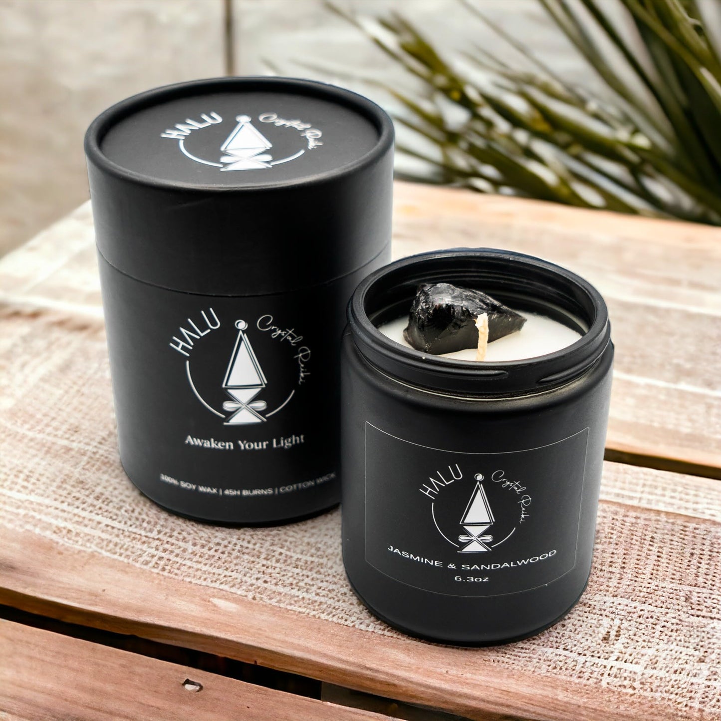 Jasmine & Sandalwood + Obsidian Crystal | Aromatherapy | Meditation | Reiki Infused | 100% Natural Soy Candles…
