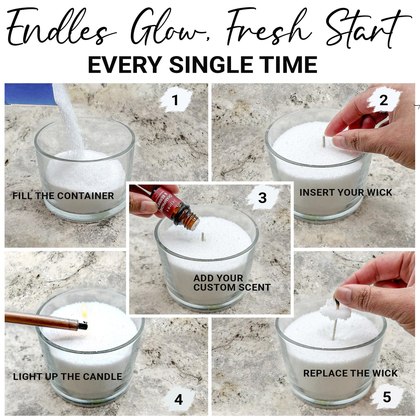 Fiora Naturals Pearled Candle - Long Lasting Sand Candle Wax Set, Refillable Non-Toxic Luxury Pearled Sand with Wicks for Candle Making, DIY Candle Making