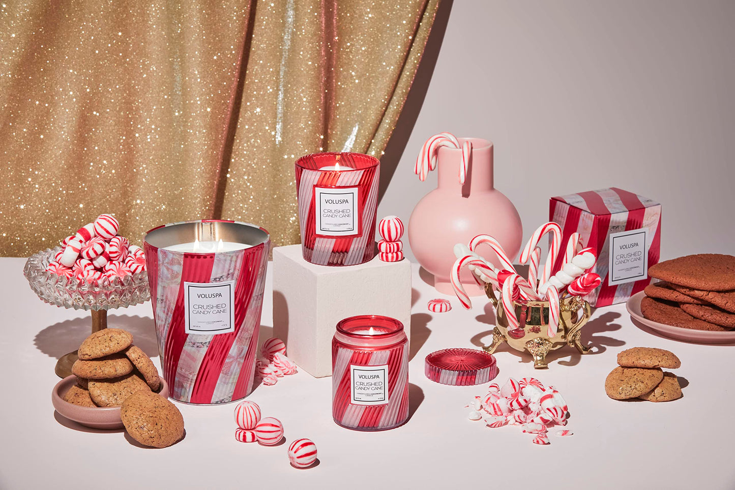 Voluspa Crushed Candy Cane Candle | Classic Boxed Candle | 6.5 Ounces | 40 Hour Burn Time |Coconut Wax for Clean Burning | Non-Toxic
